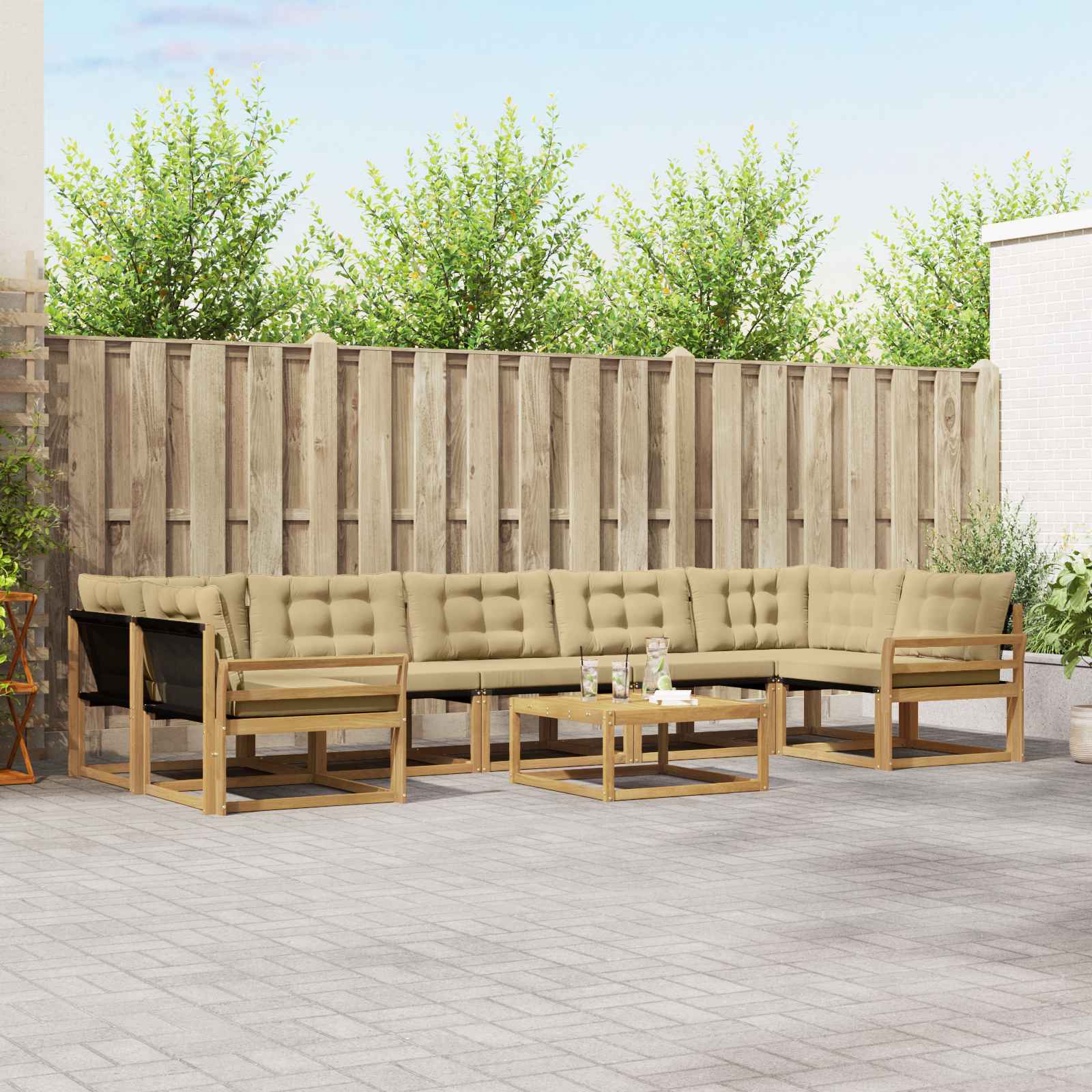 vidaXL Buiten bankenset met kussen 8 pcs Natuurlijk en Crème