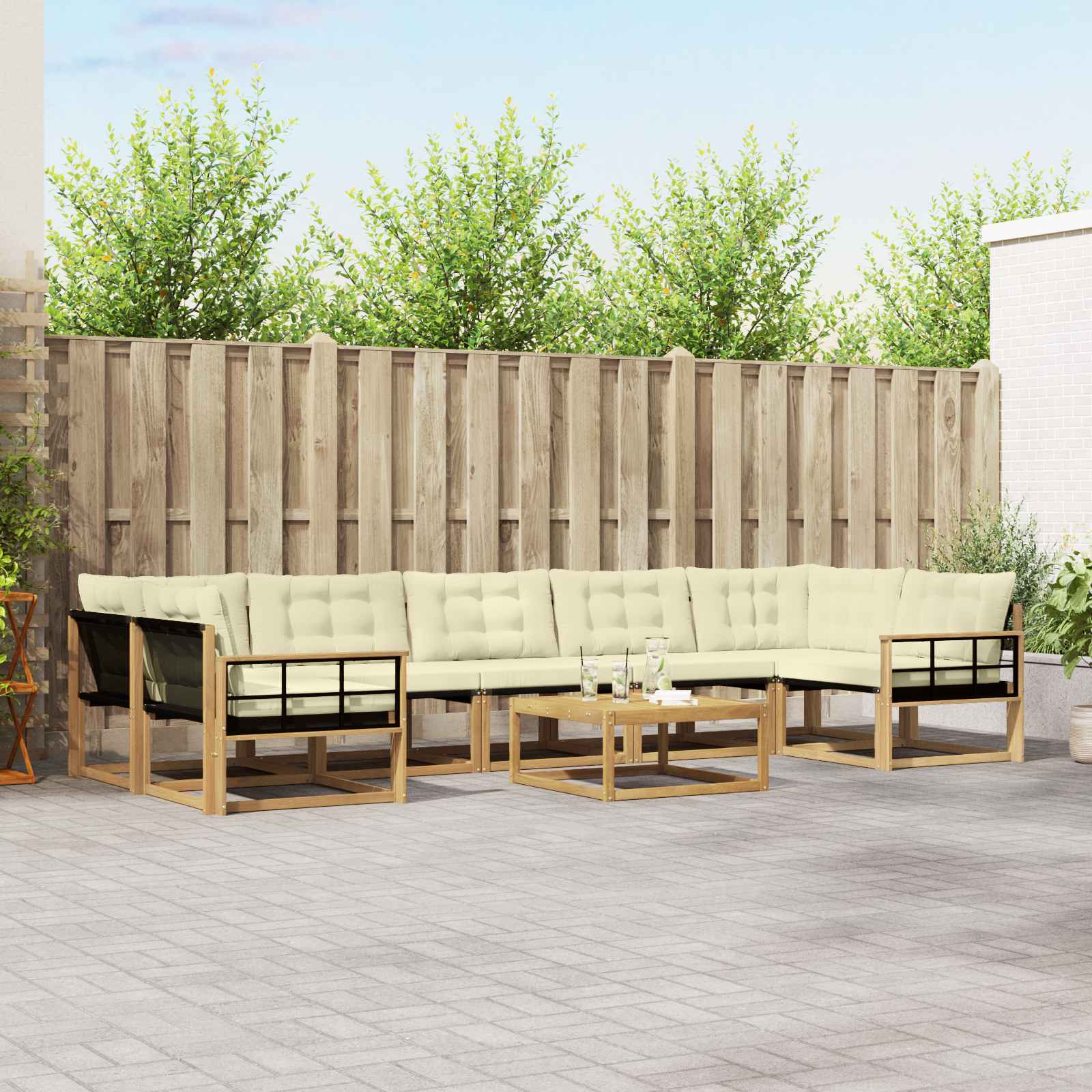 vidaXL Buiten bankenset met kussen 8 pcs Natuurlijk en Crème