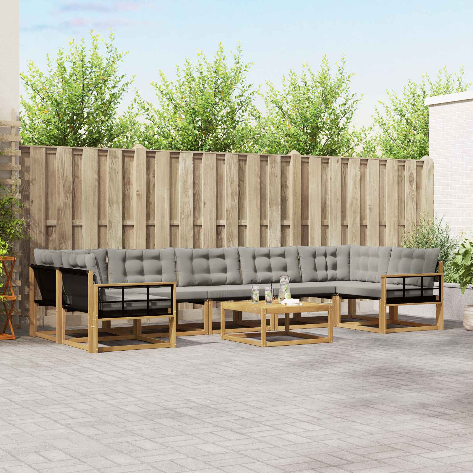 vidaXL Buiten bankenset met kussen 8 pcs Natuurlijk en Crème