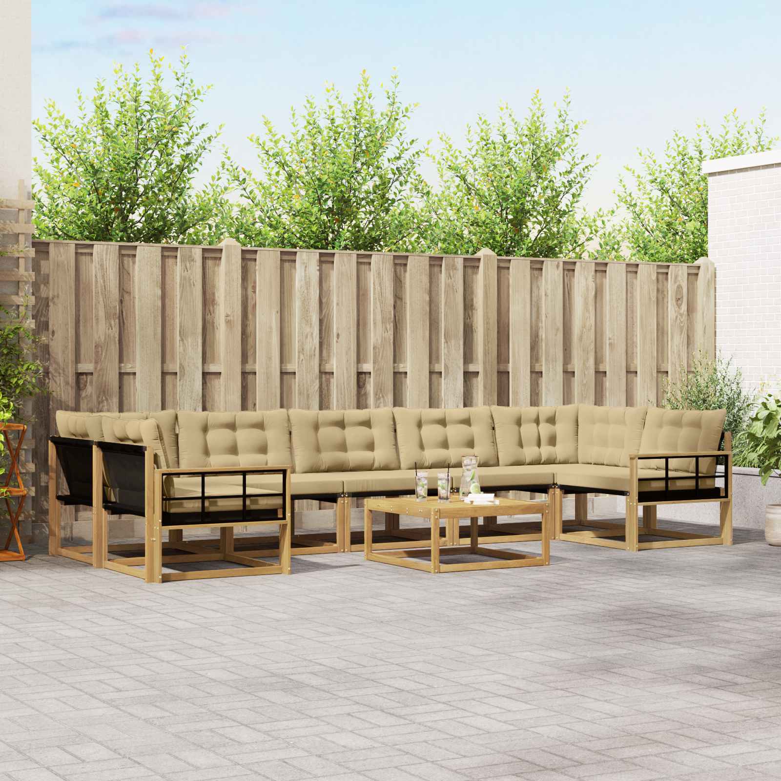 vidaXL Buiten bankenset met kussen 8 pcs Natuurlijk en Crème