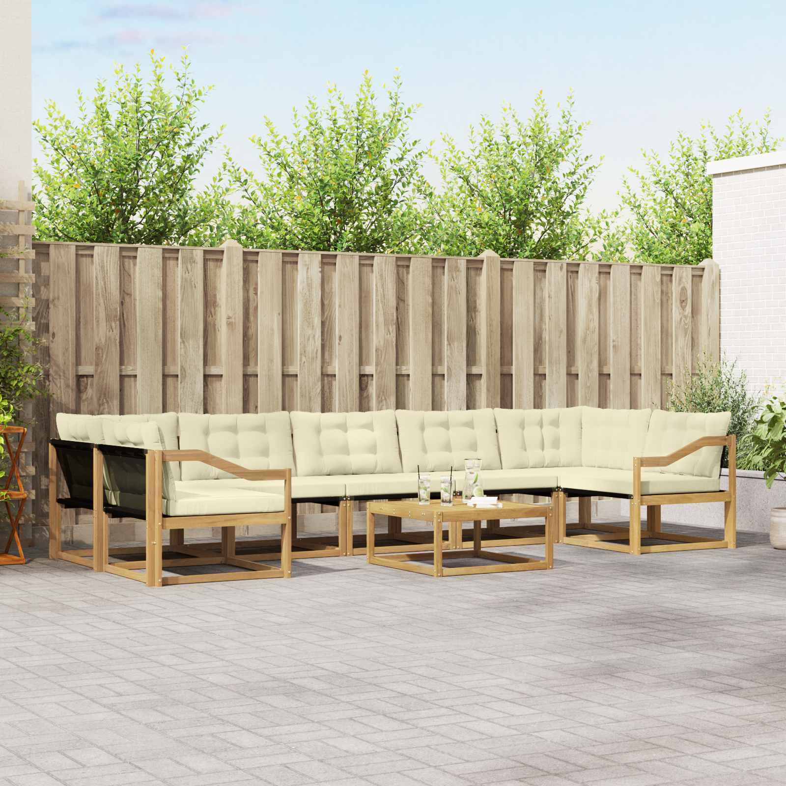 vidaXL Buiten bankenset met kussen 8 pcs Natuurlijk en Crème
