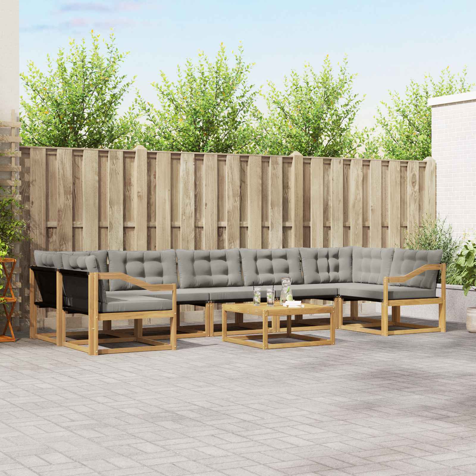 vidaXL Buiten bankenset met kussen 8 pcs Natuurlijk en Crème