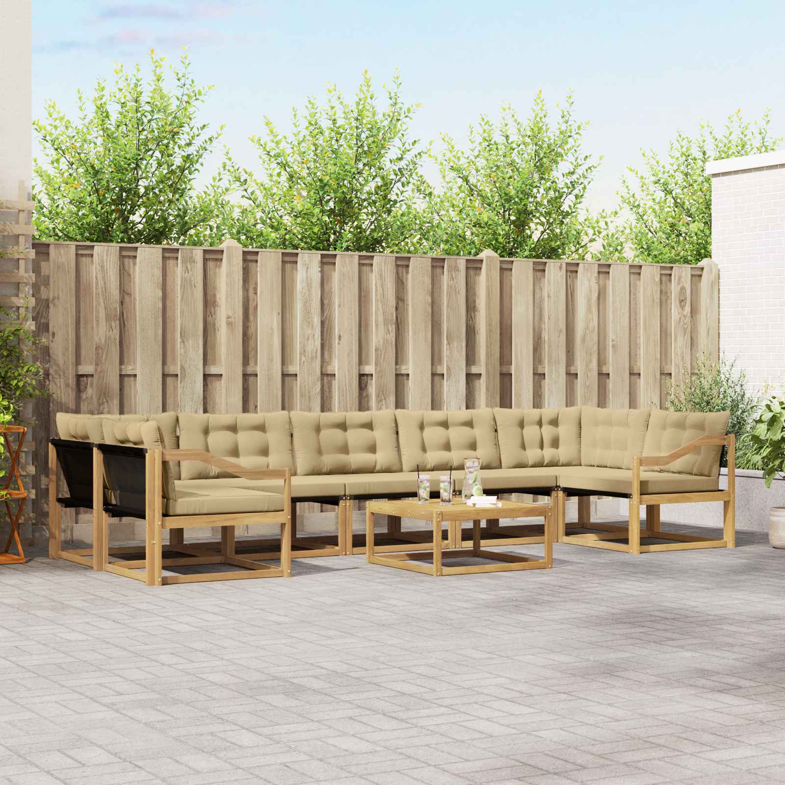 vidaXL Buiten bankenset met kussen 8 pcs Natuurlijk en Crème