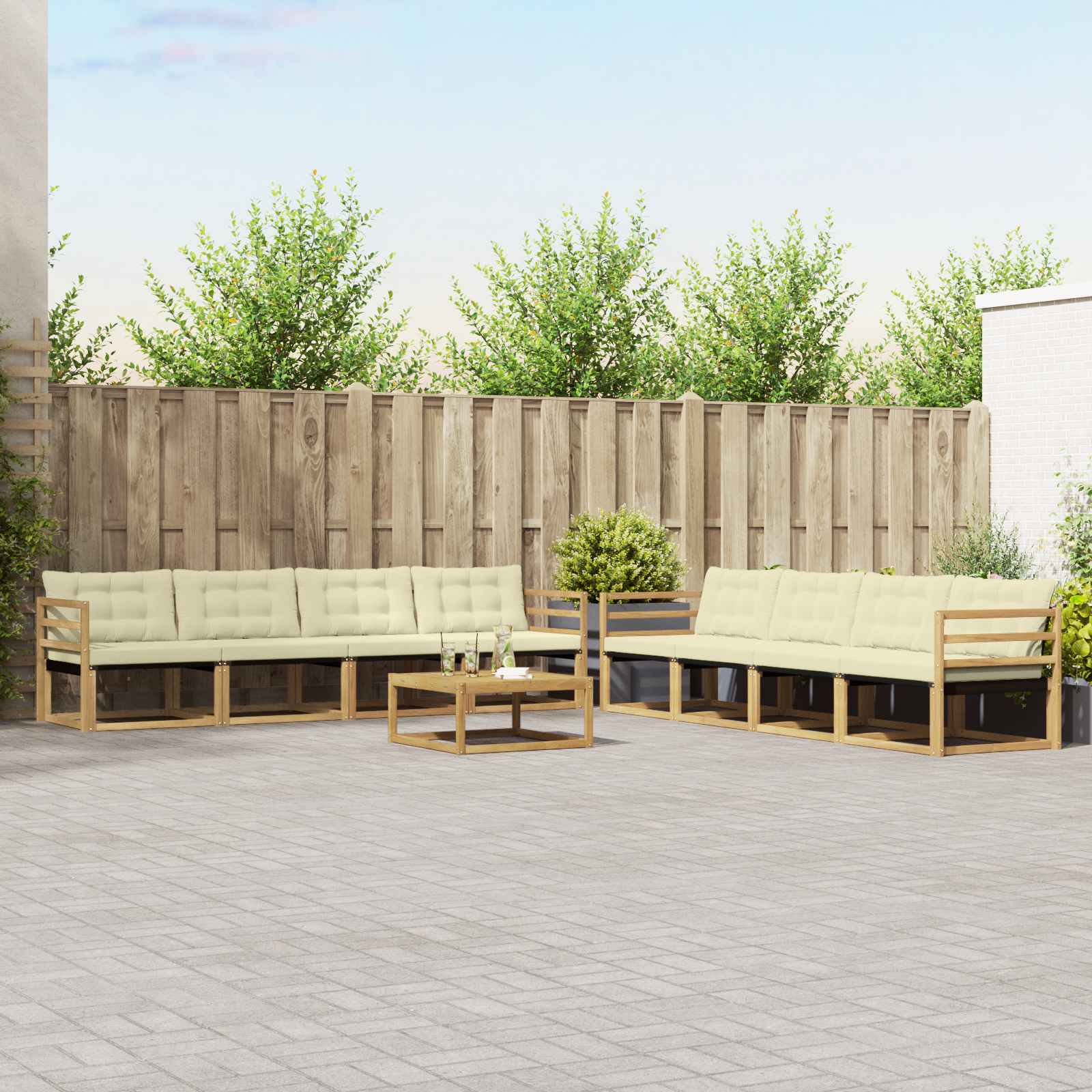 vidaXL Buiten bankenset met kussen 9 pcs Natuurlijk en Crème