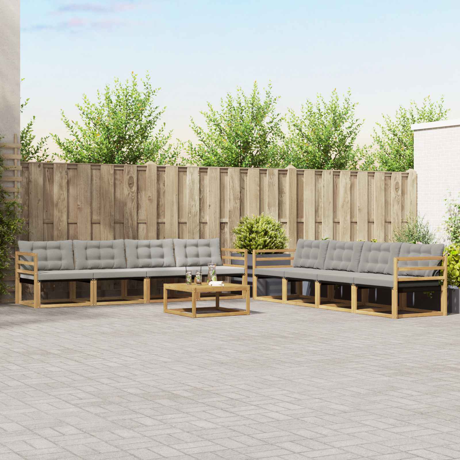 vidaXL Buiten bankenset met kussen 9 pcs Natuurlijk en Crème