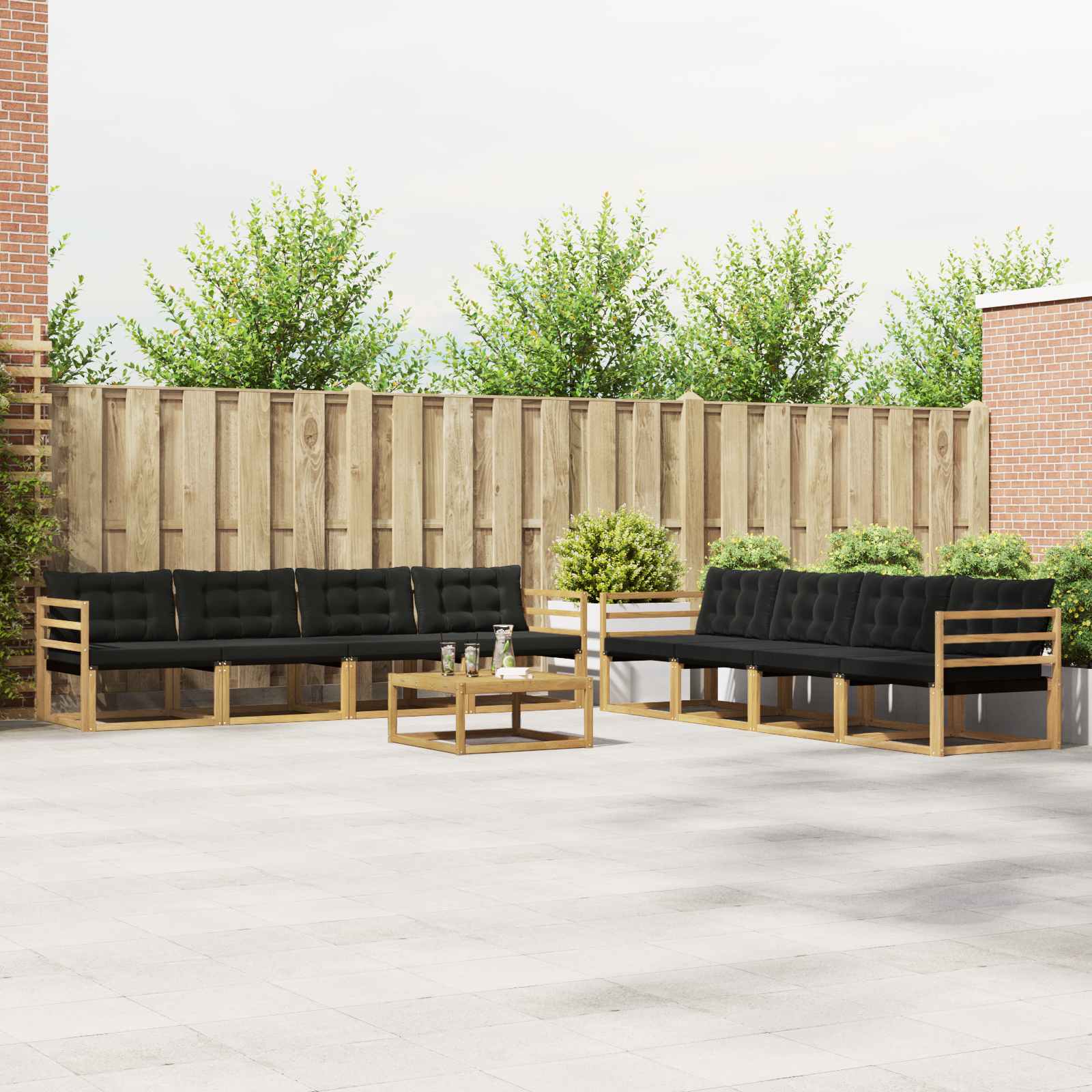 vidaXL Buiten bankenset met kussen 9 pcs Natuurlijk en Crème