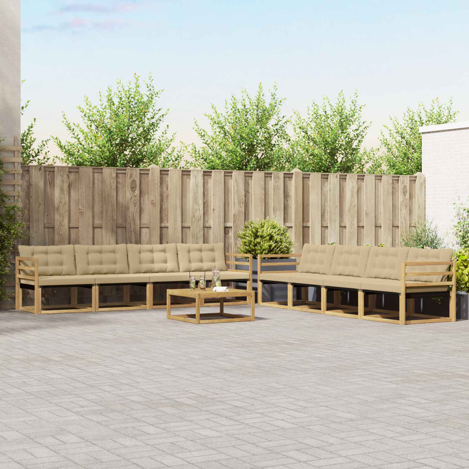 vidaXL Buiten bankenset met kussen 9 pcs Natuurlijk en Crème