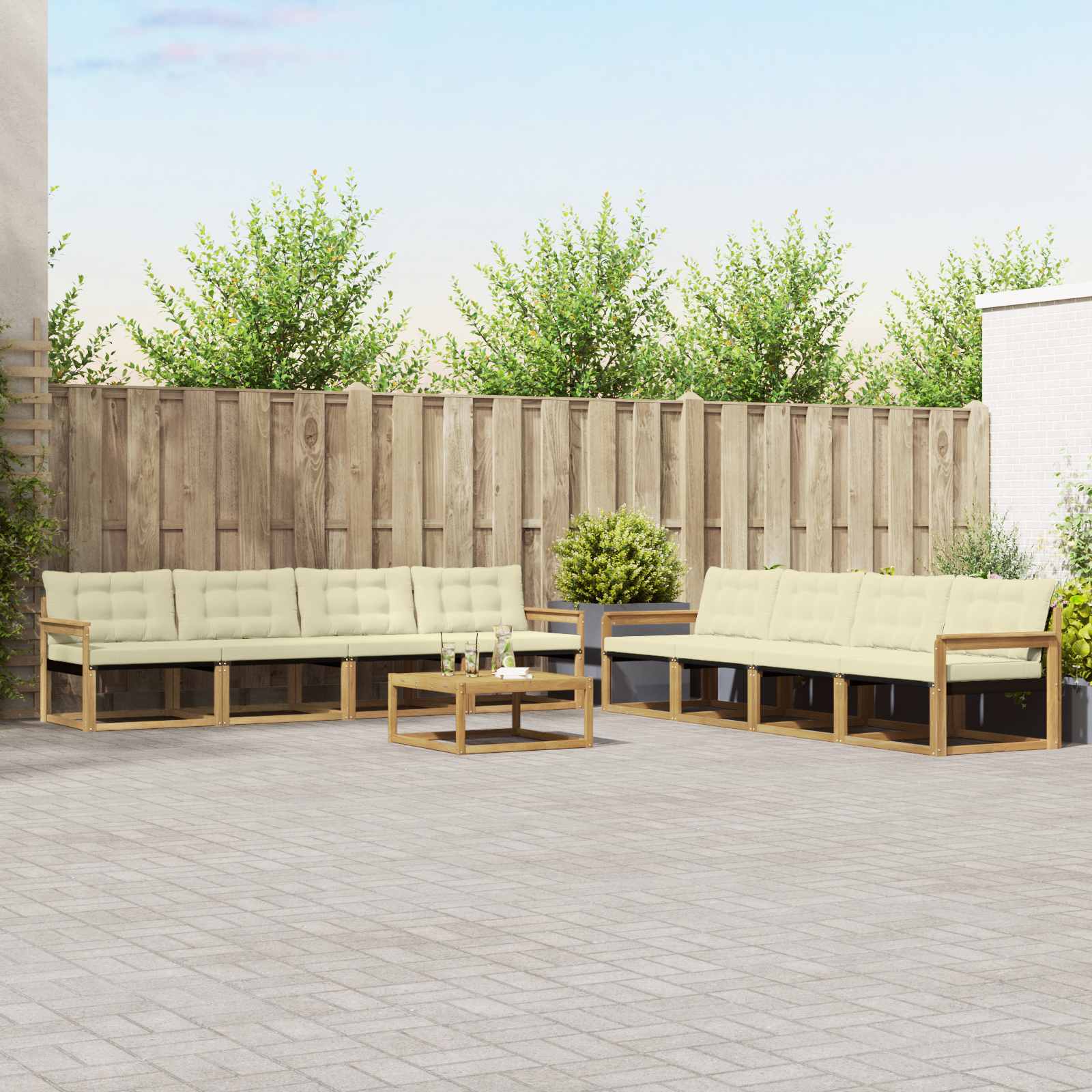 vidaXL Buiten bankenset met kussen 9 pcs Natuurlijk en Crème