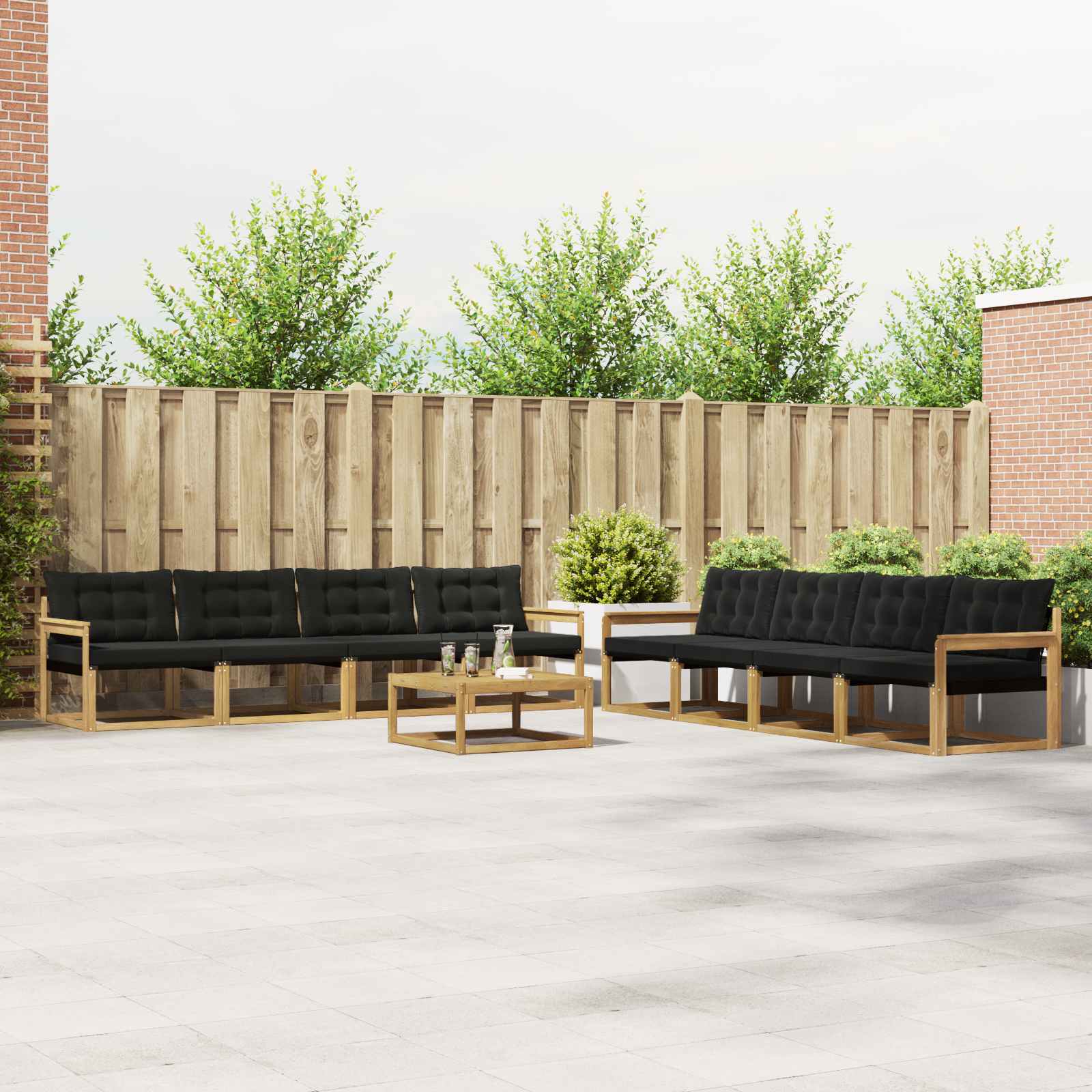 vidaXL Buiten bankenset met kussen 9 pcs Natuurlijk en Crème