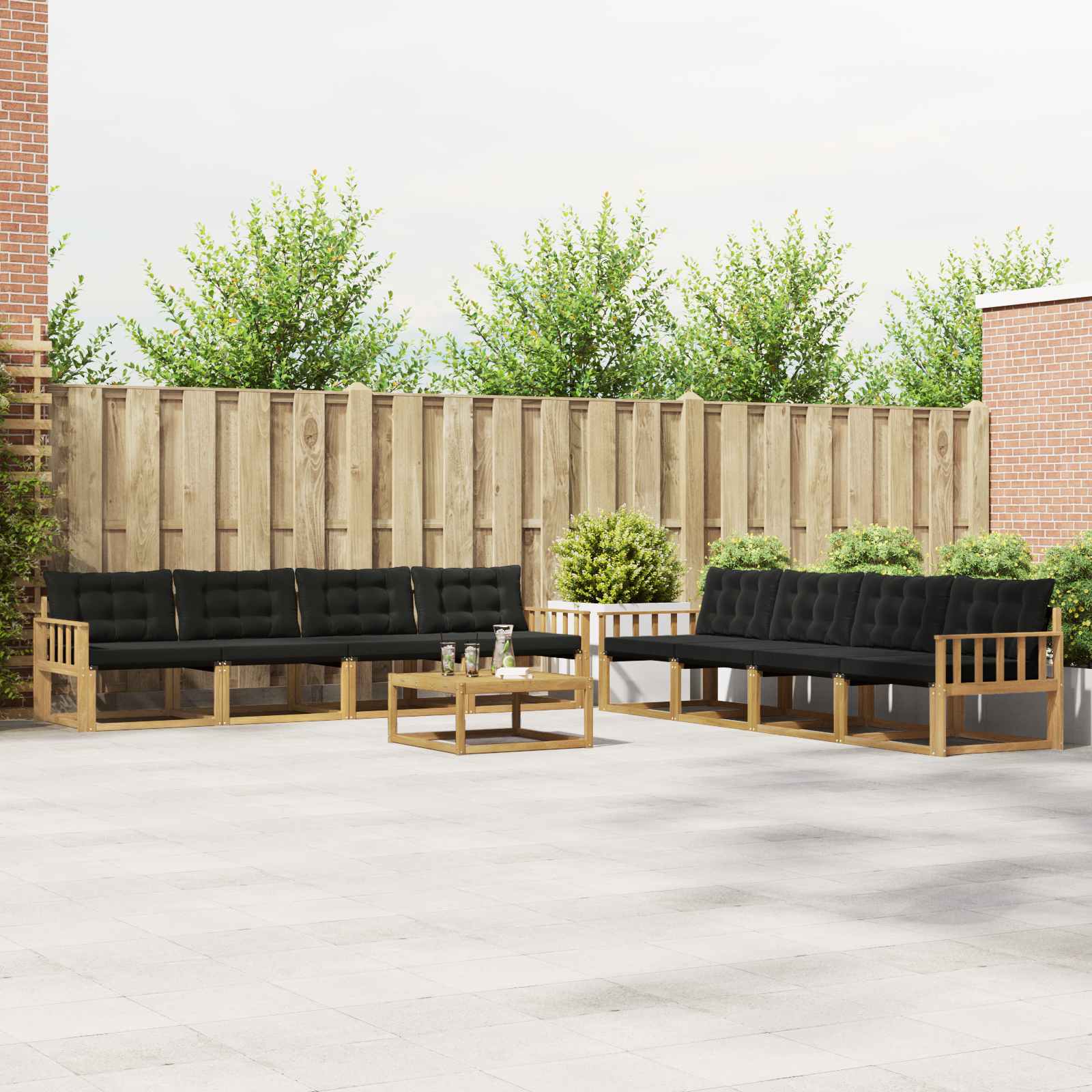 vidaXL Buiten bankenset met kussen 9 pcs Natuurlijk en Crème