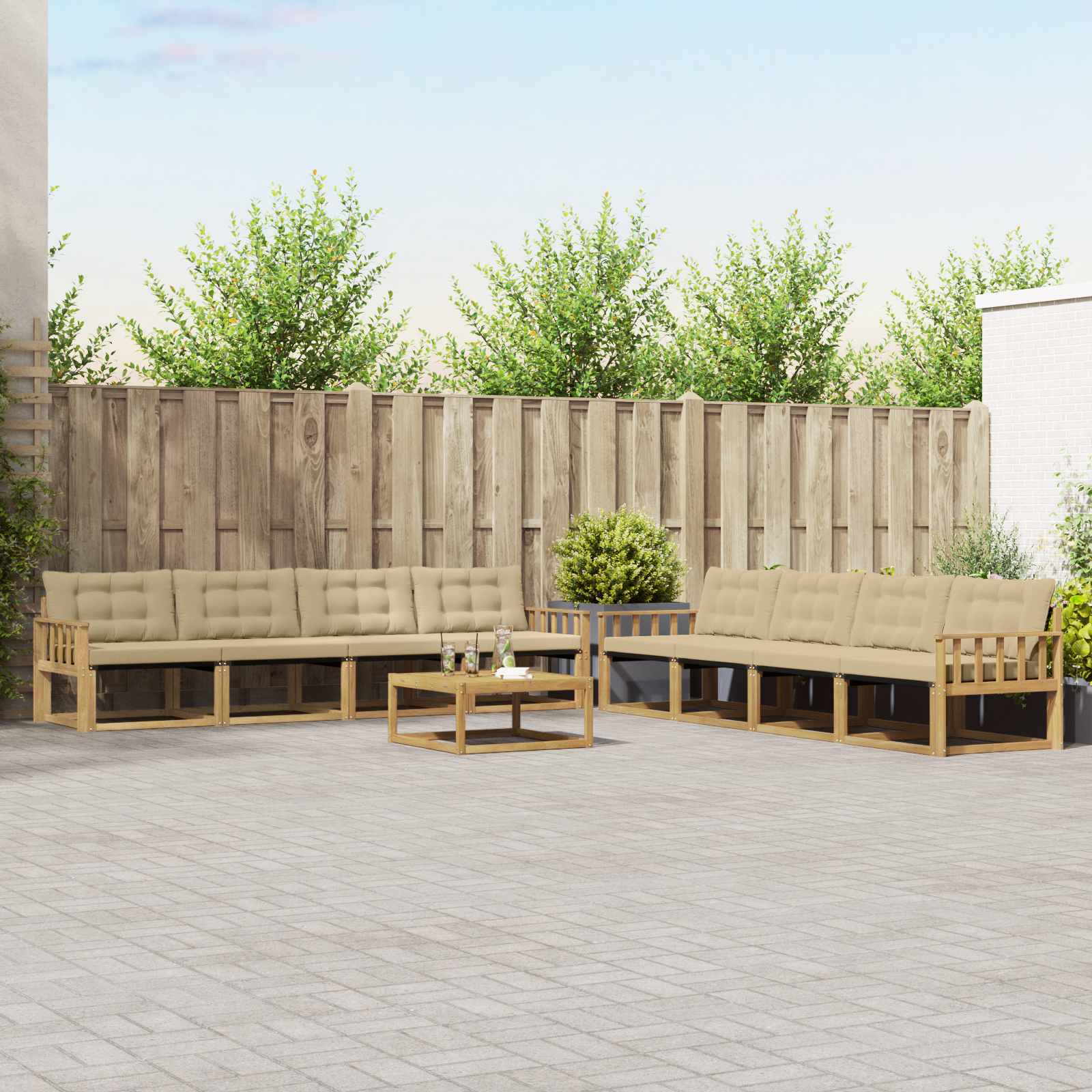 vidaXL Buiten bankenset met kussen 9 pcs Natuurlijk en Crème