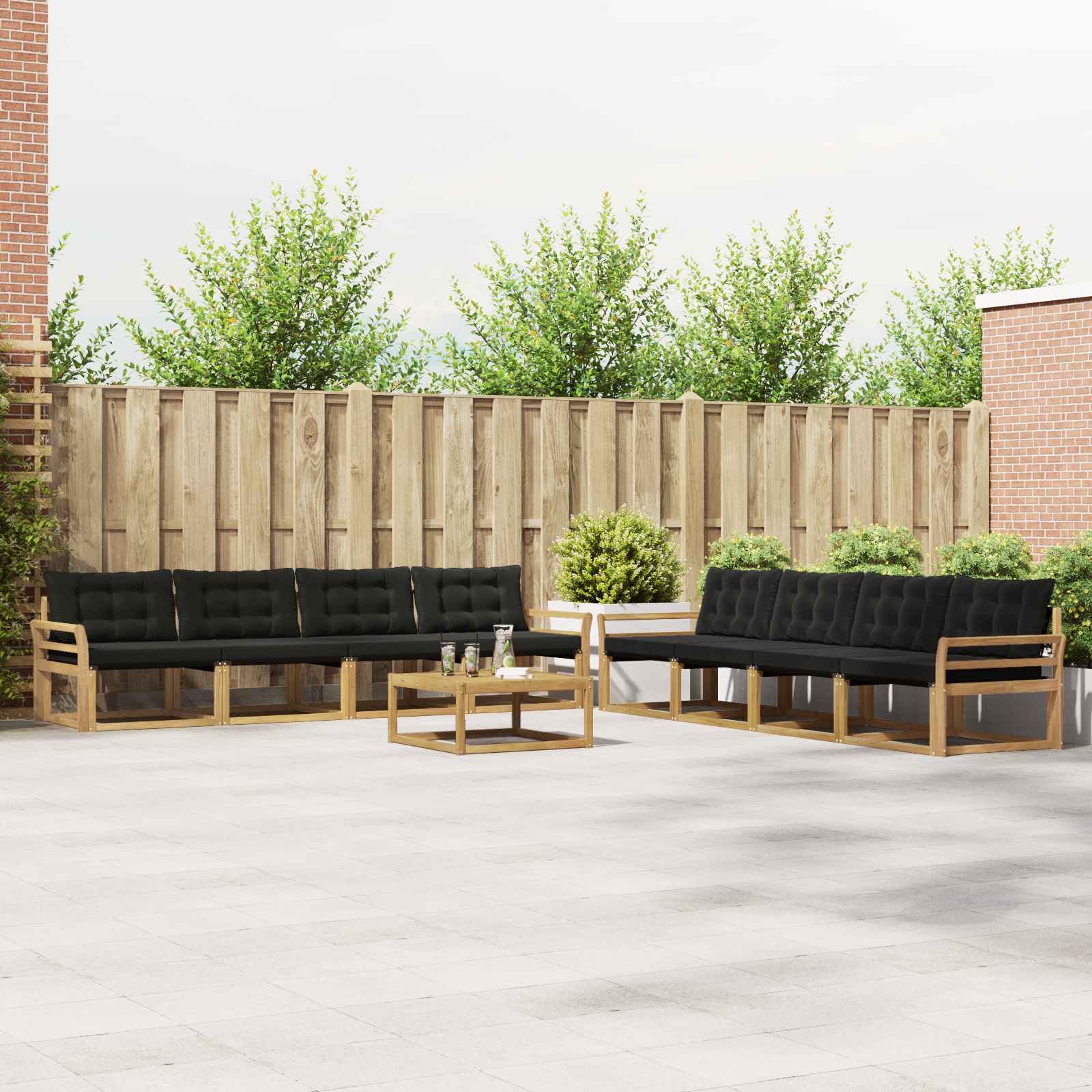 vidaXL Buiten bankenset met kussen 9 pcs Natuurlijk en Crème
