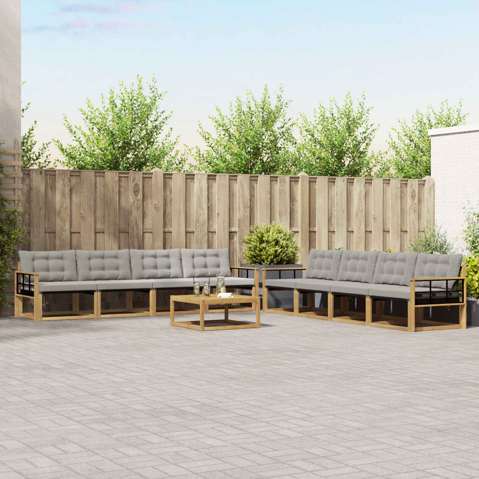 vidaXL Buiten bankenset met kussen 9 pcs Natuurlijk en Crème