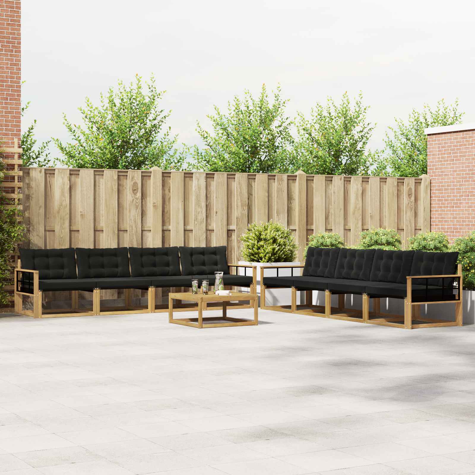 vidaXL Buiten bankenset met kussen 9 pcs Natuurlijk en Crème
