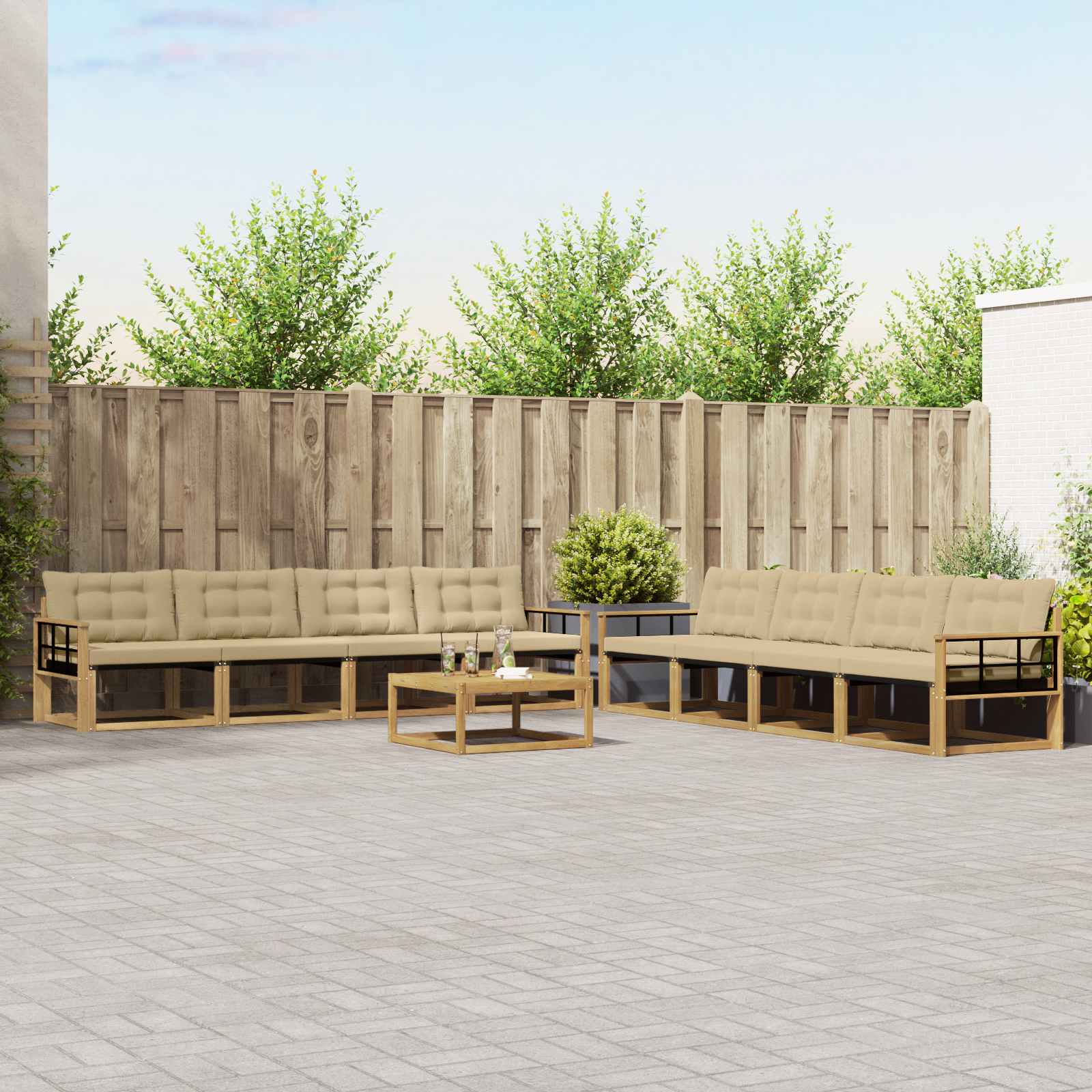 vidaXL Buiten bankenset met kussen 9 pcs Natuurlijk en Crème