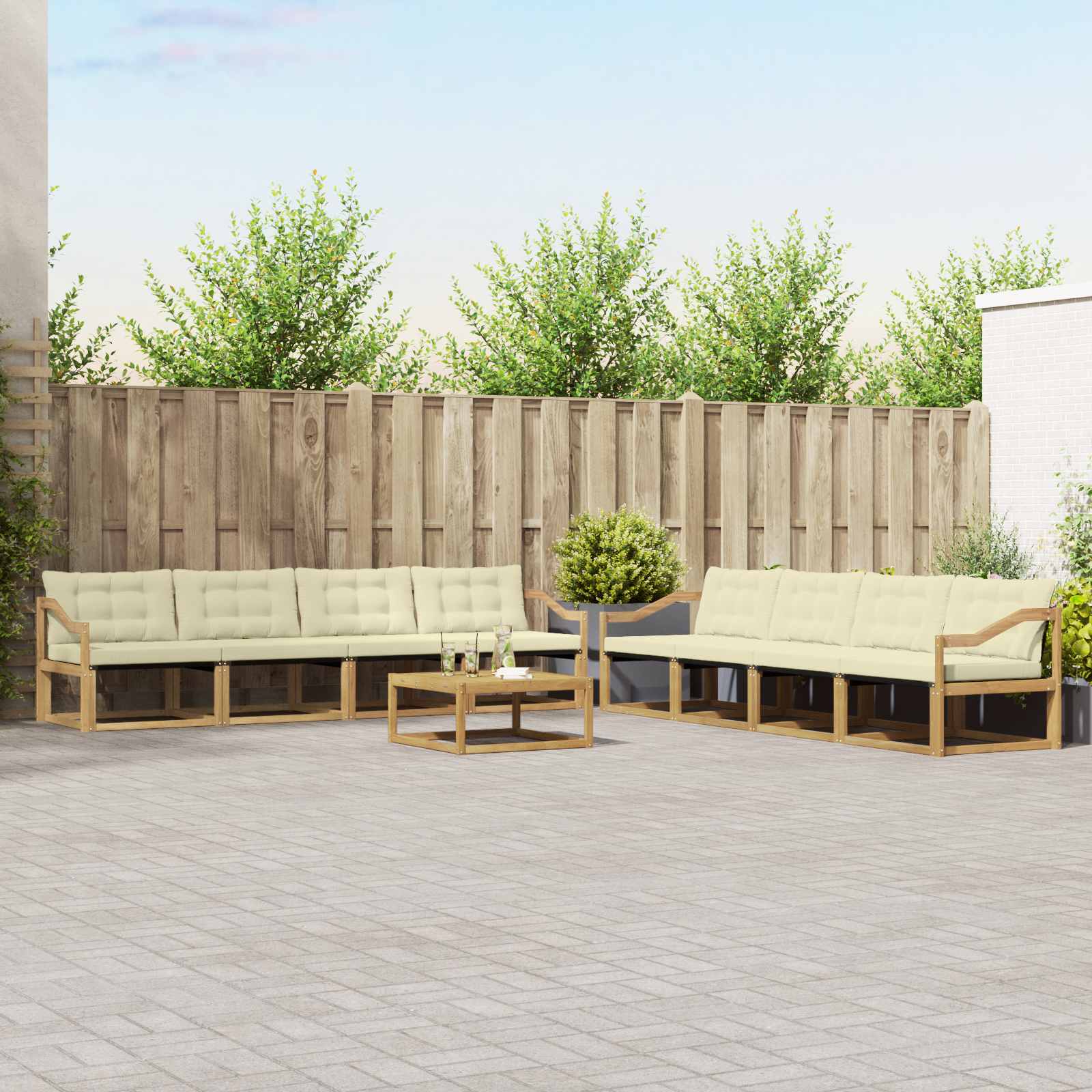 vidaXL Buiten bankenset met kussen 9 pcs Natuurlijk en Crème