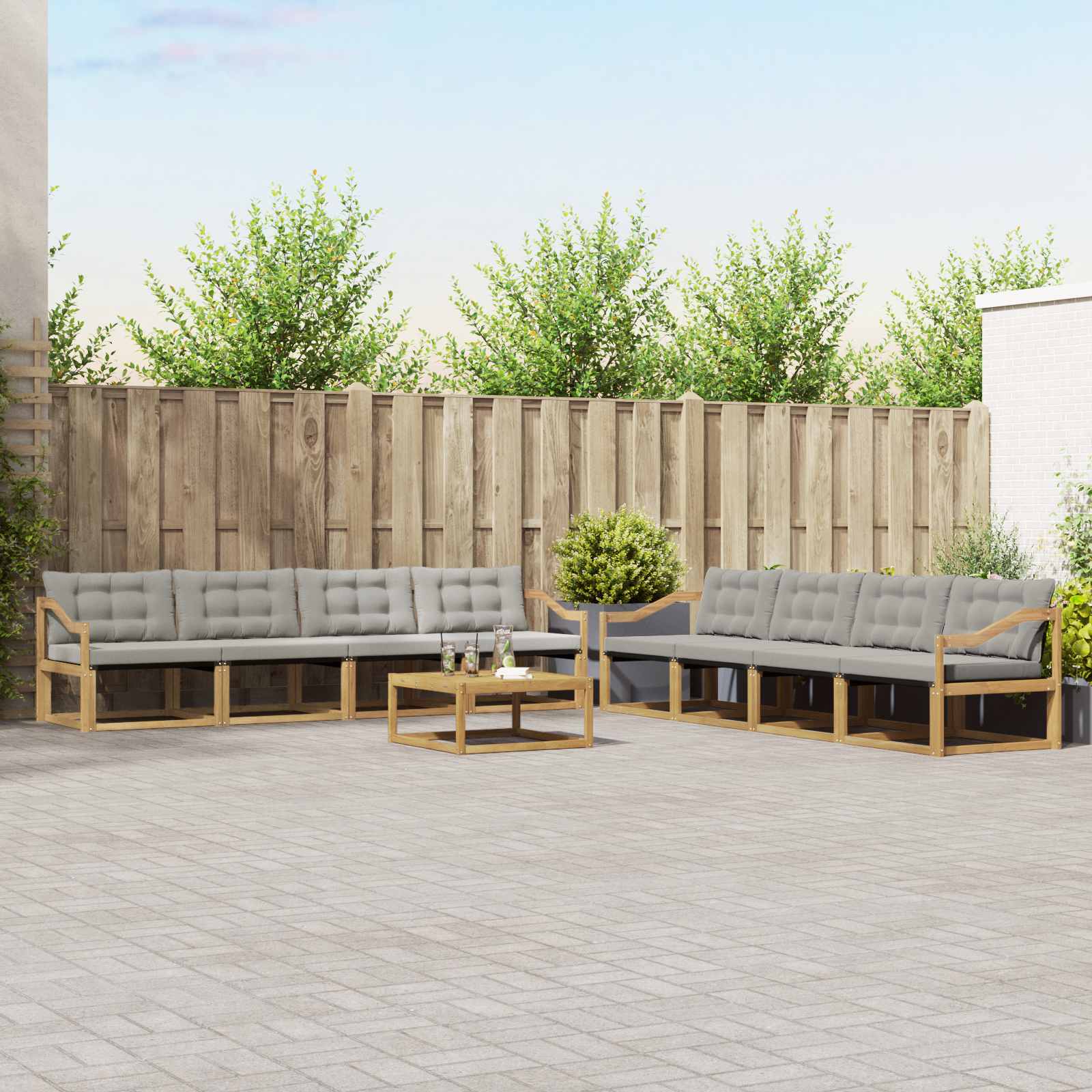 vidaXL Buiten bankenset met kussen 9 pcs Natuurlijk en Crème