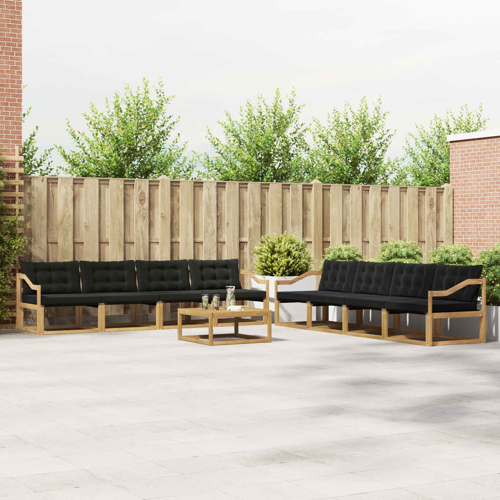 vidaXL Buiten bankenset met kussen 9 pcs Natuurlijk en Crème