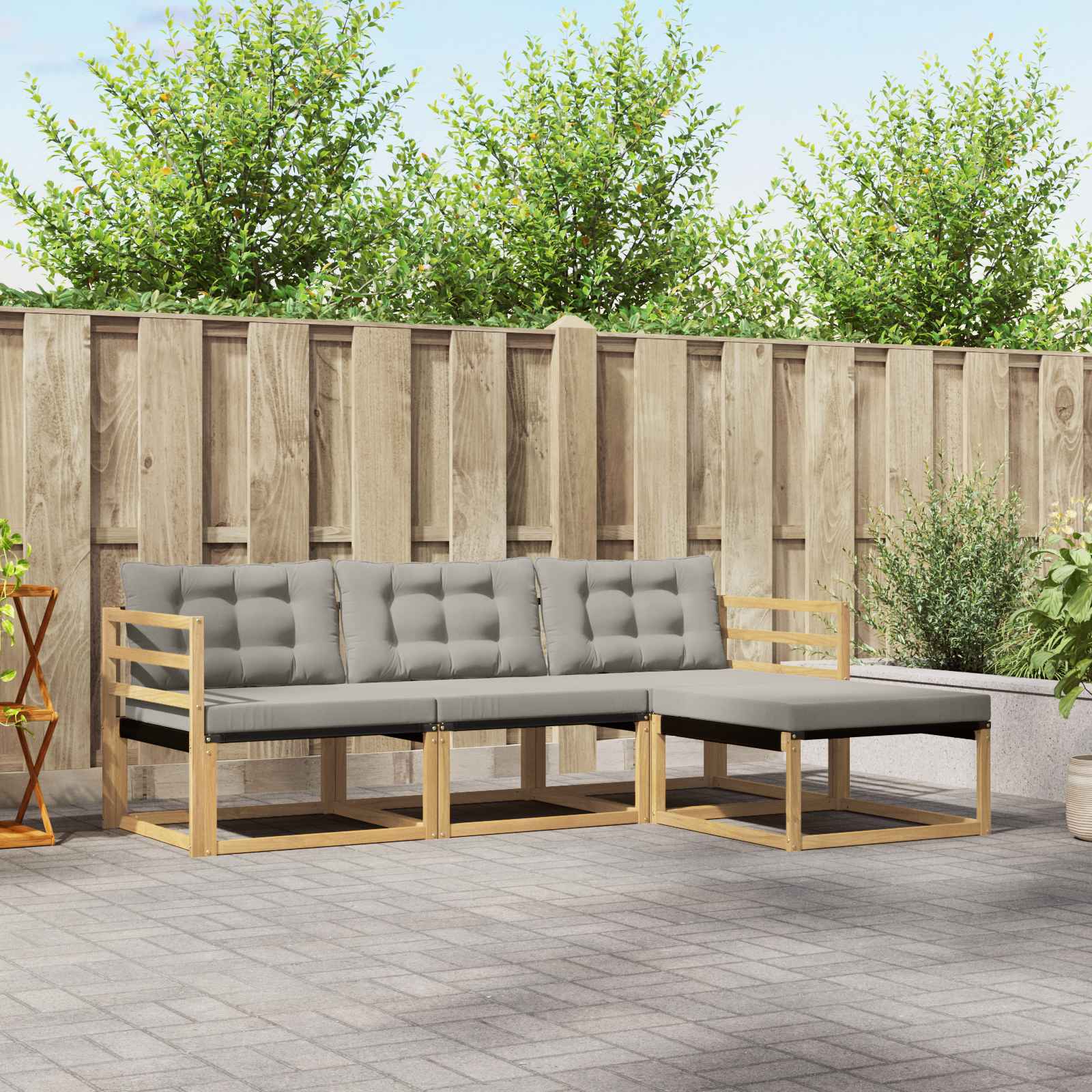 vidaXL Buiten bankenset met kussen 4 pcs Natuurlijk en Crème