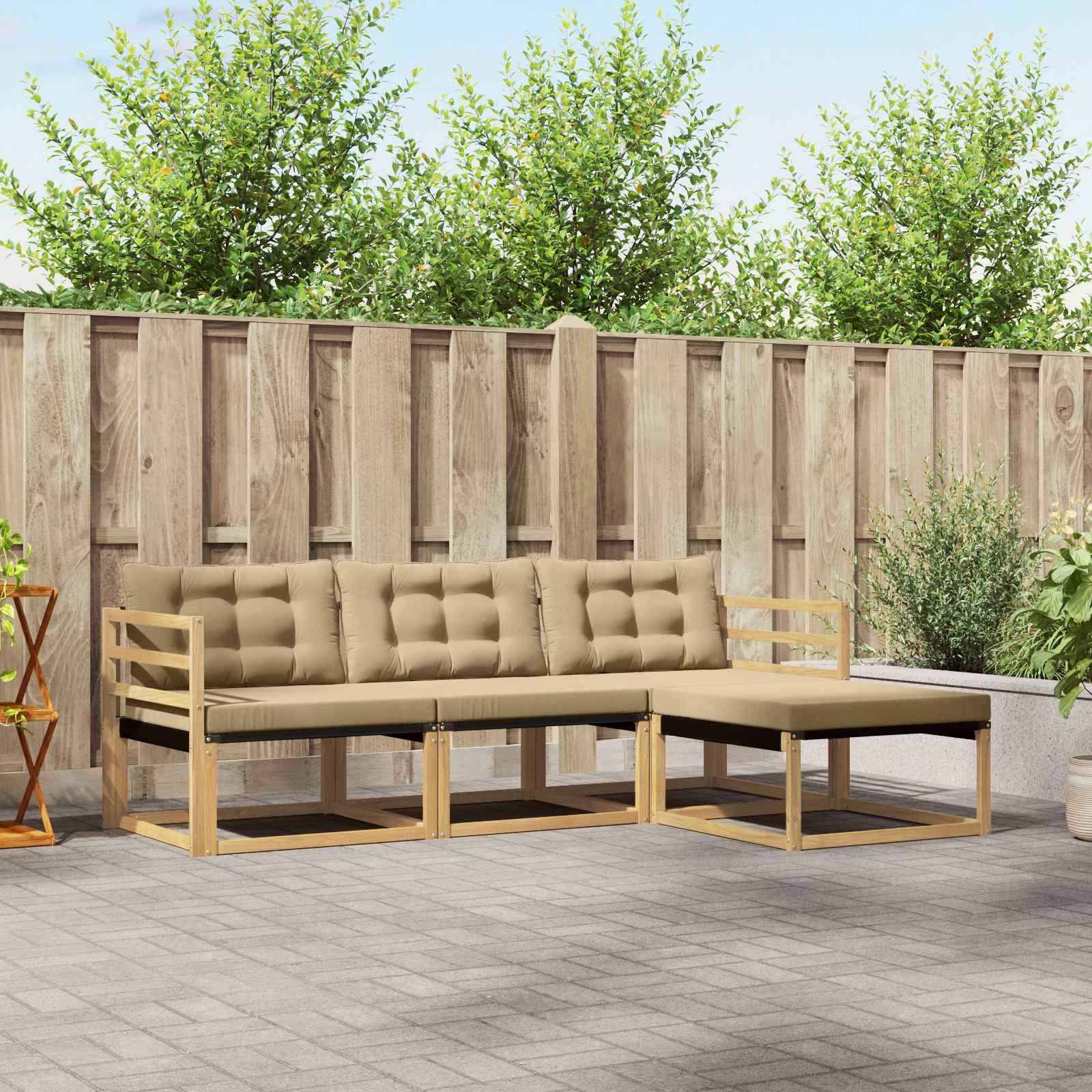vidaXL Buiten bankenset met kussen 4 pcs Natuurlijk en Crème