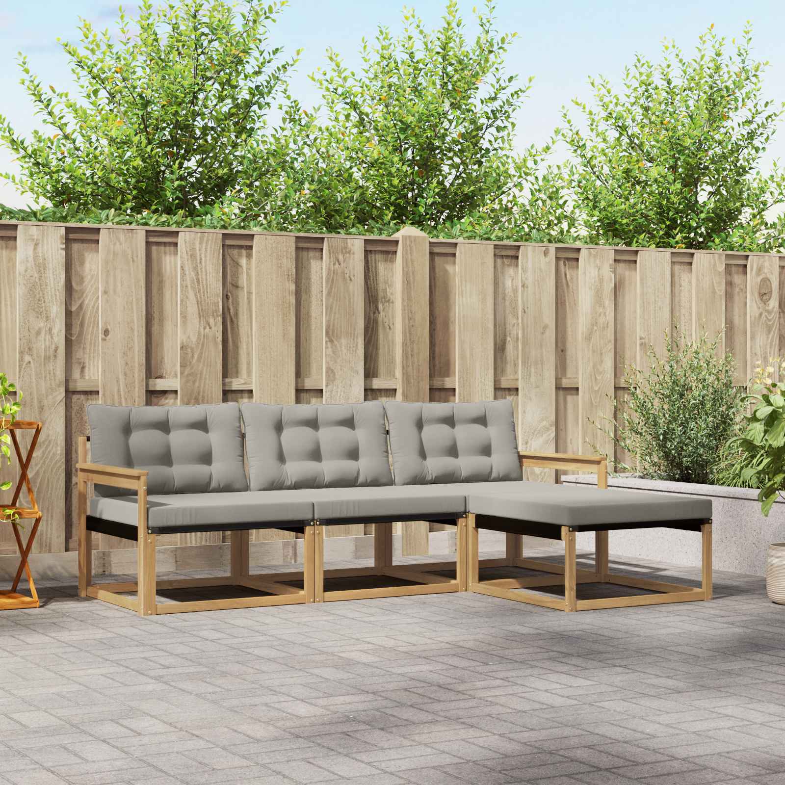 vidaXL Buiten bankenset met kussen 4 pcs Natuurlijk en Crème