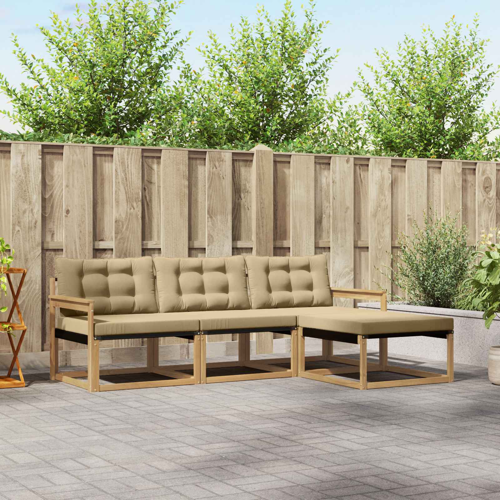 vidaXL Buiten bankenset met kussen 4 pcs Natuurlijk en Crème