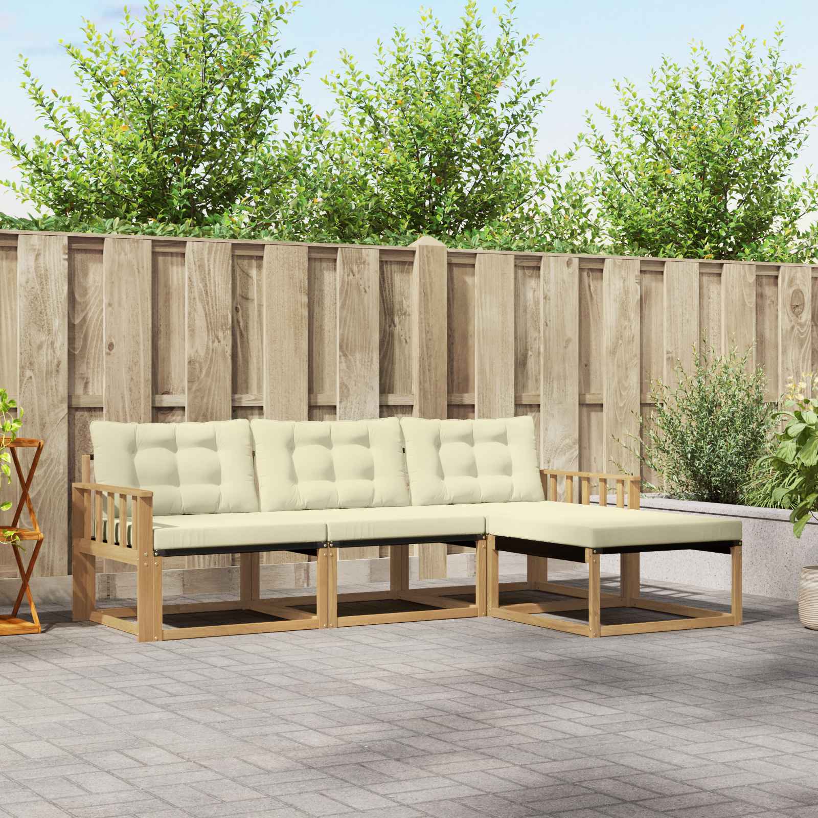 vidaXL Buiten bankenset met kussen 4 pcs Natuurlijk en Crème
