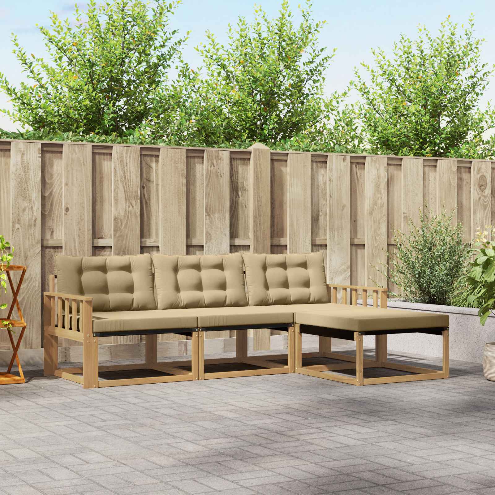 vidaXL Buiten bankenset met kussen 4 pcs Natuurlijk en Crème