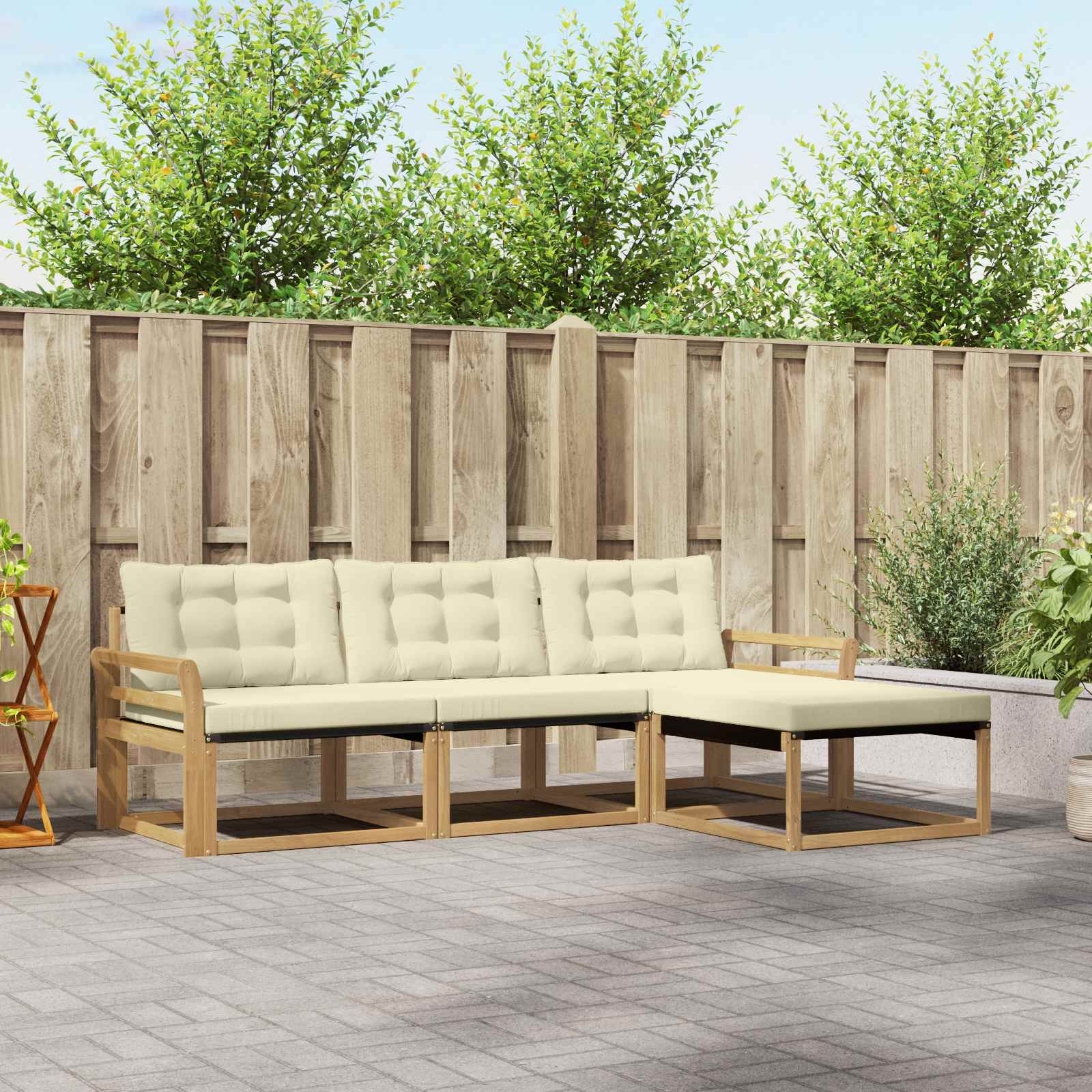 vidaXL Buiten bankenset met kussen 4 pcs Natuurlijk en Crème