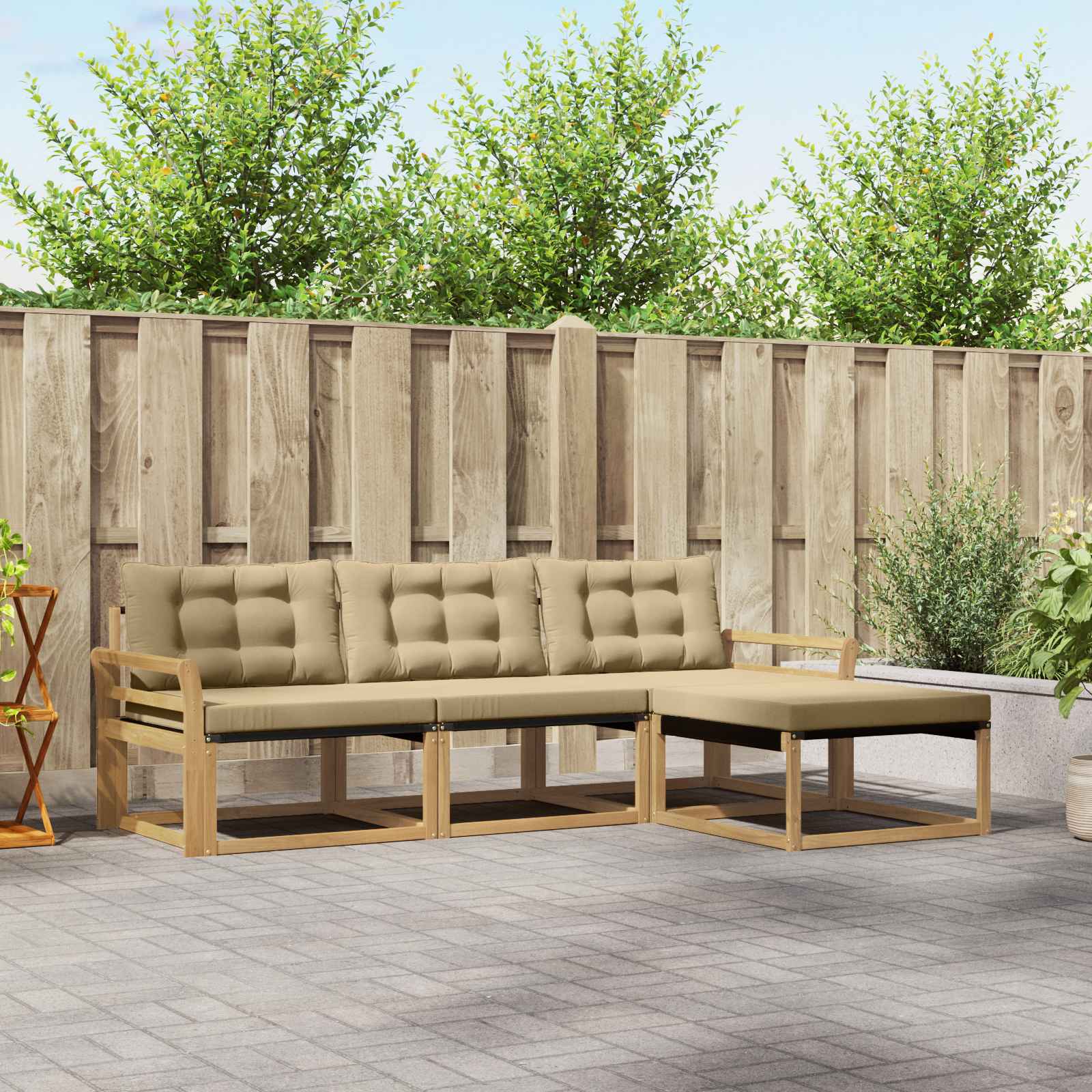 vidaXL Buiten bankenset met kussen 4 pcs Natuurlijk en Crème