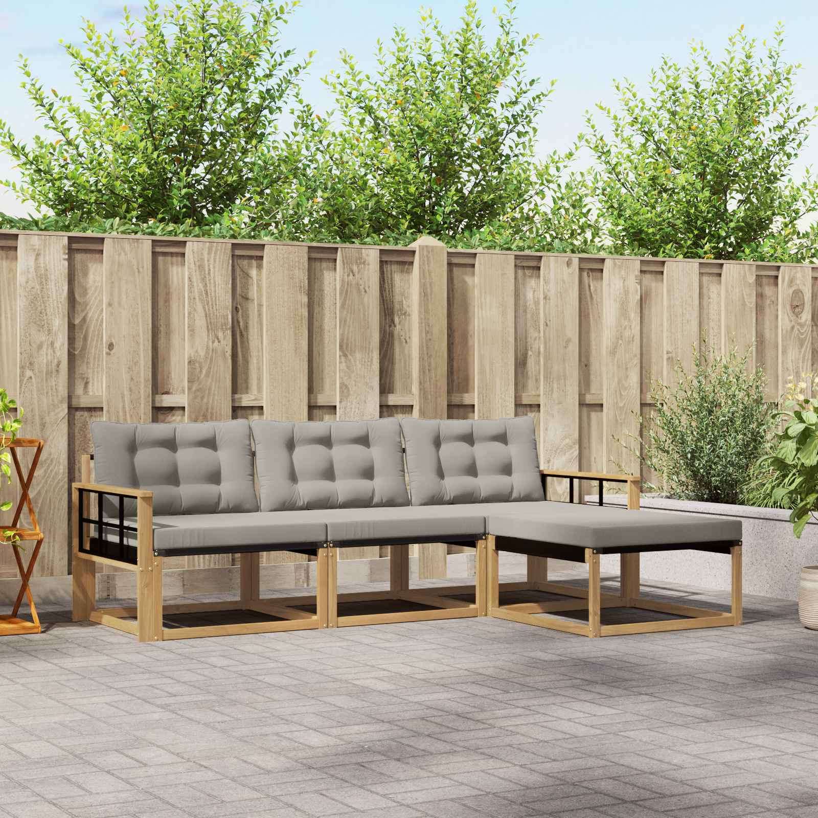 vidaXL Buiten bankenset met kussen 4 pcs Natuurlijk en Crème