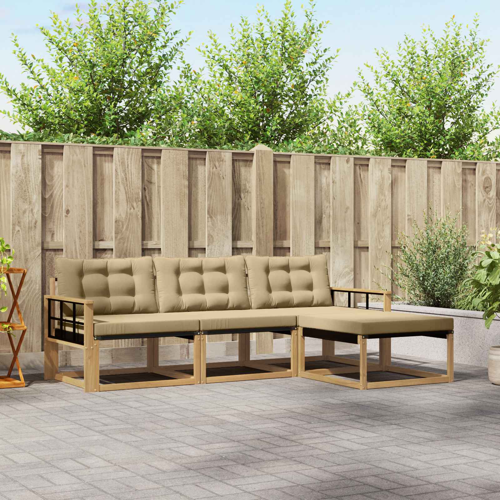 vidaXL Buiten bankenset met kussen 4 pcs Natuurlijk en Crème