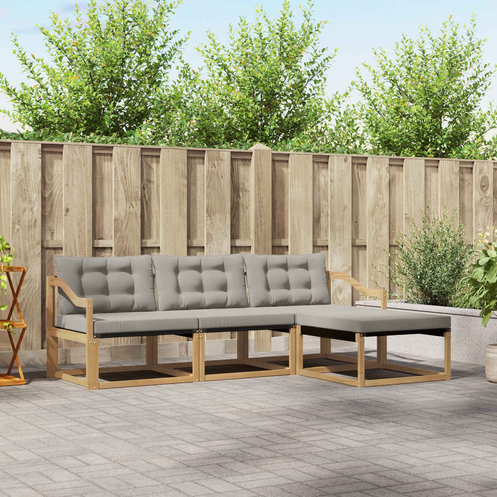 vidaXL Buiten bankenset met kussen 4 pcs Natuurlijk en Crème