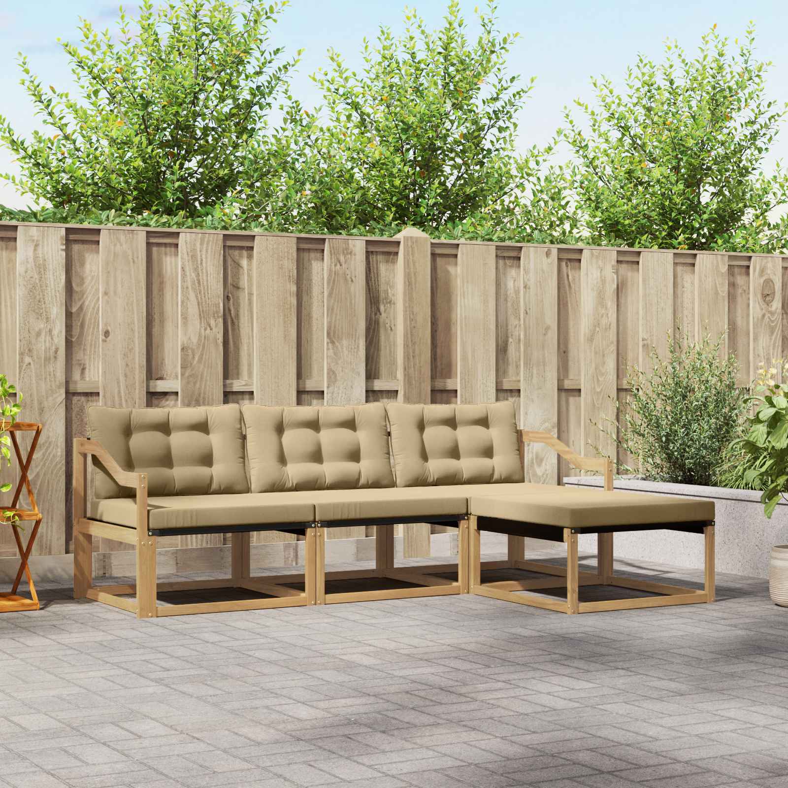 vidaXL Buiten bankenset met kussen 4 pcs Natuurlijk en Crème
