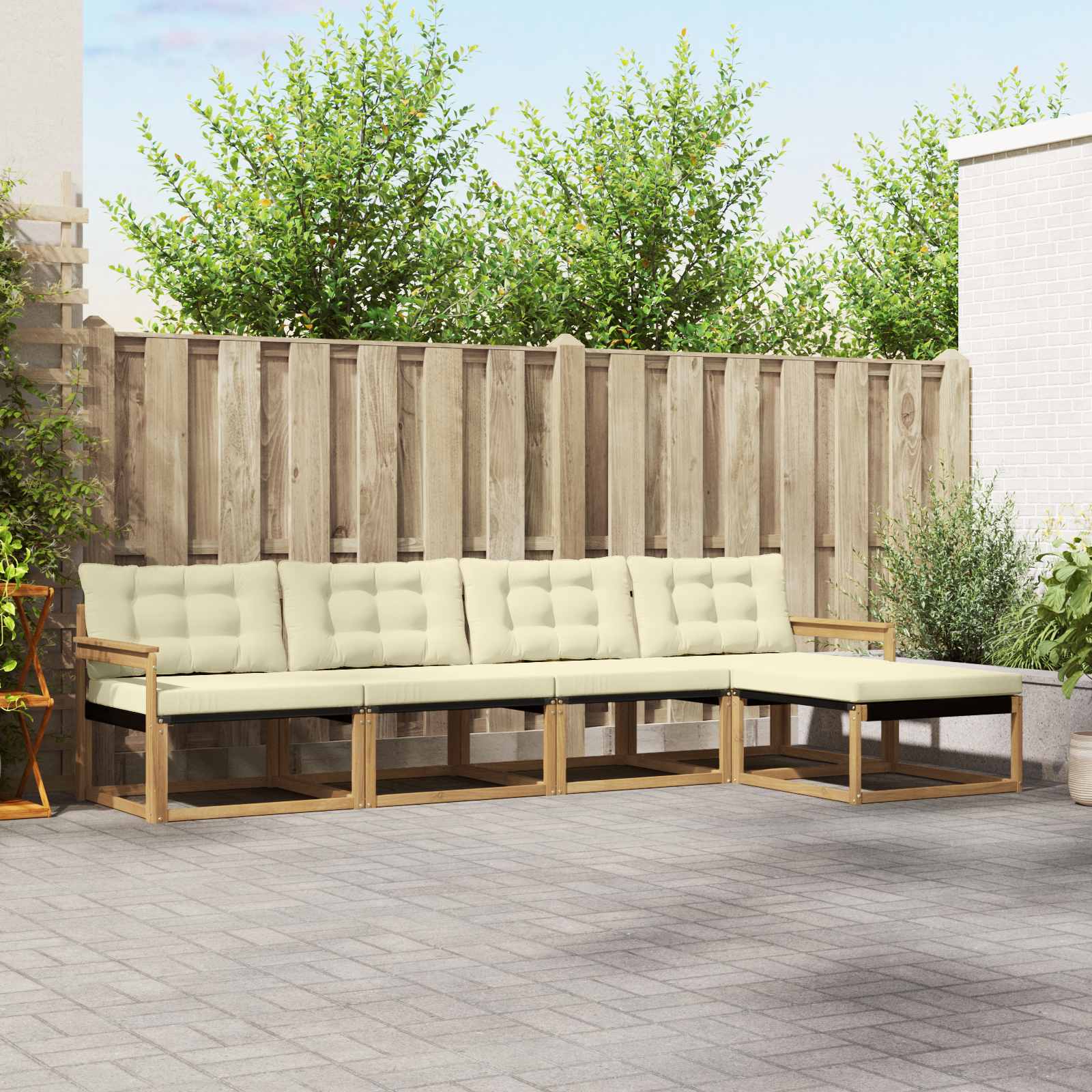vidaXL Buiten bankenset met kussen 5 pcs Natuurlijk en Crème
