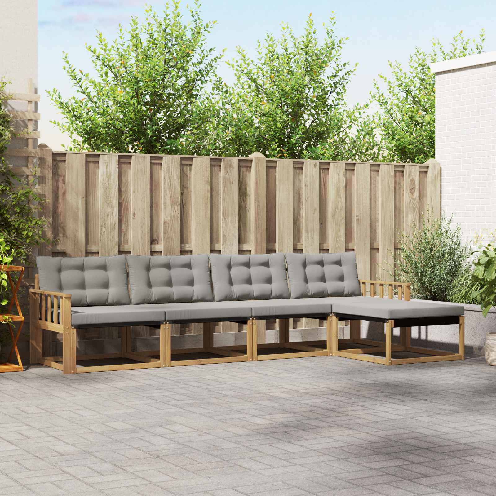 vidaXL Buiten bankenset met kussen 5 pcs Natuurlijk en Crème