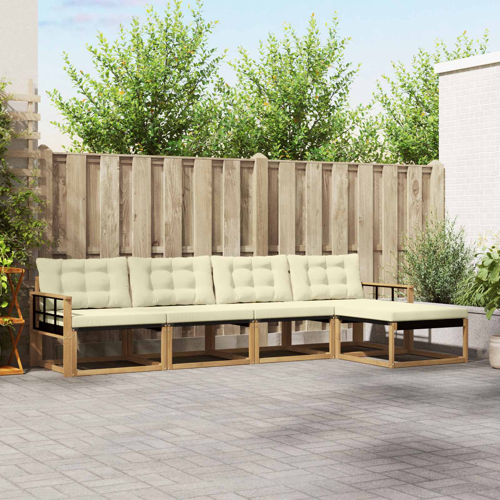vidaXL Buiten bankenset met kussen 5 pcs Natuurlijk en Crème