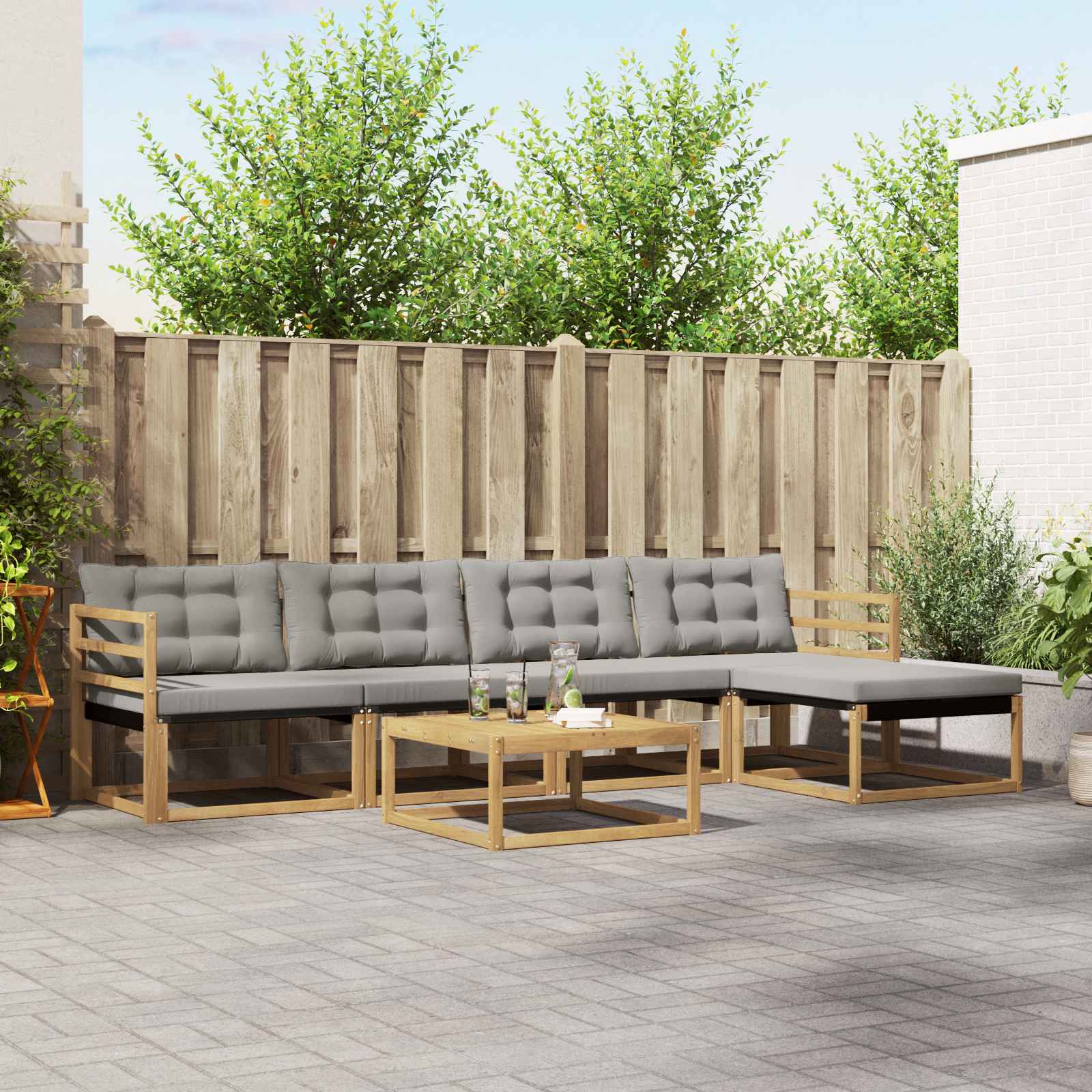 vidaXL Buiten bankenset met kussen 6 pcs Natuurlijk en Crème