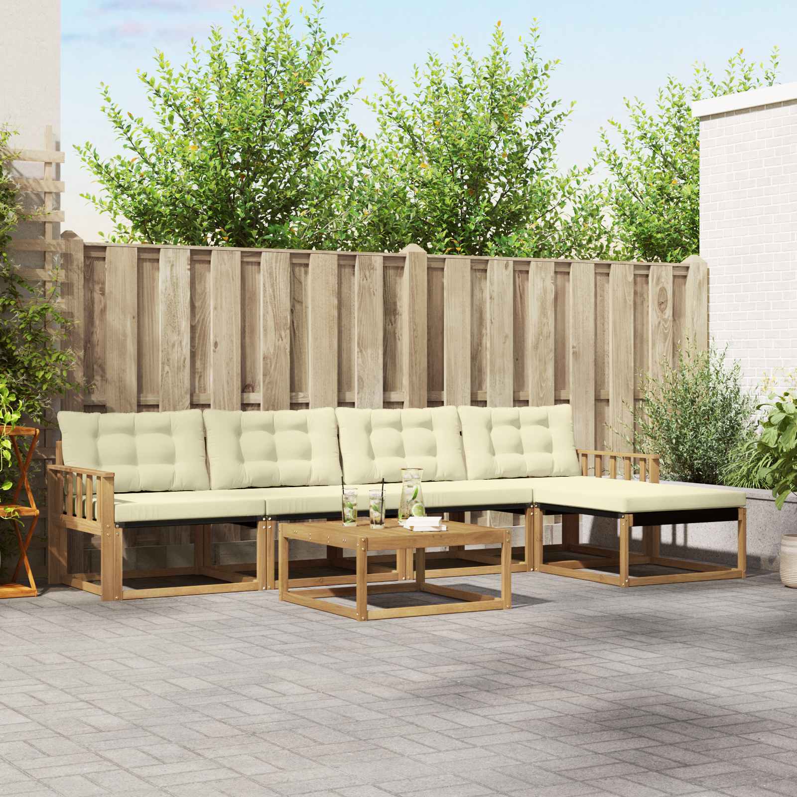 vidaXL Buiten bankenset met kussen 6 pcs Natuurlijk en Crème