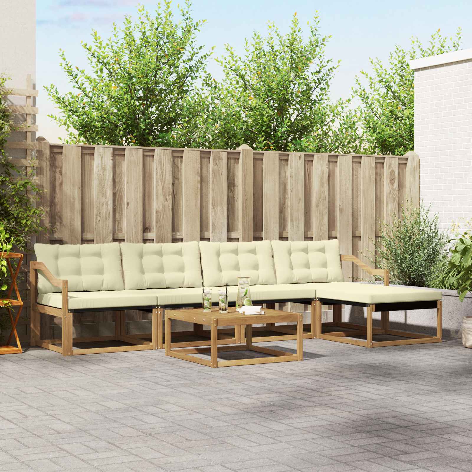 vidaXL Buiten bankenset met kussen 6 pcs Natuurlijk en Crème