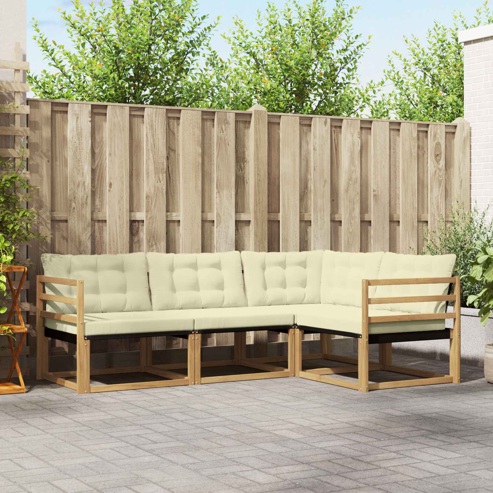 vidaXL Buiten bankenset met kussen 4 pcs Natuurlijk en Crème