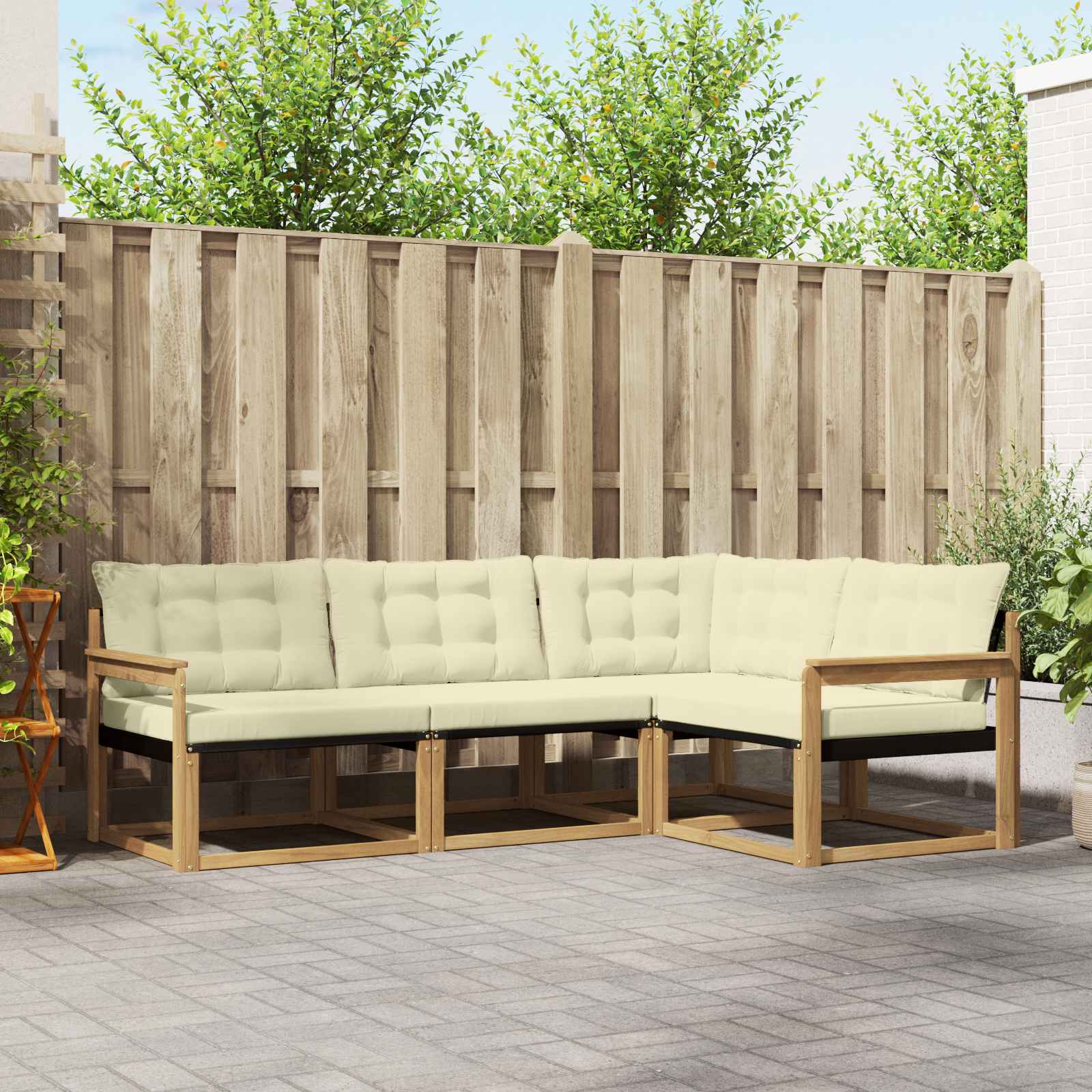 vidaXL Buiten bankenset met kussen 4 pcs Natuurlijk en Crème
