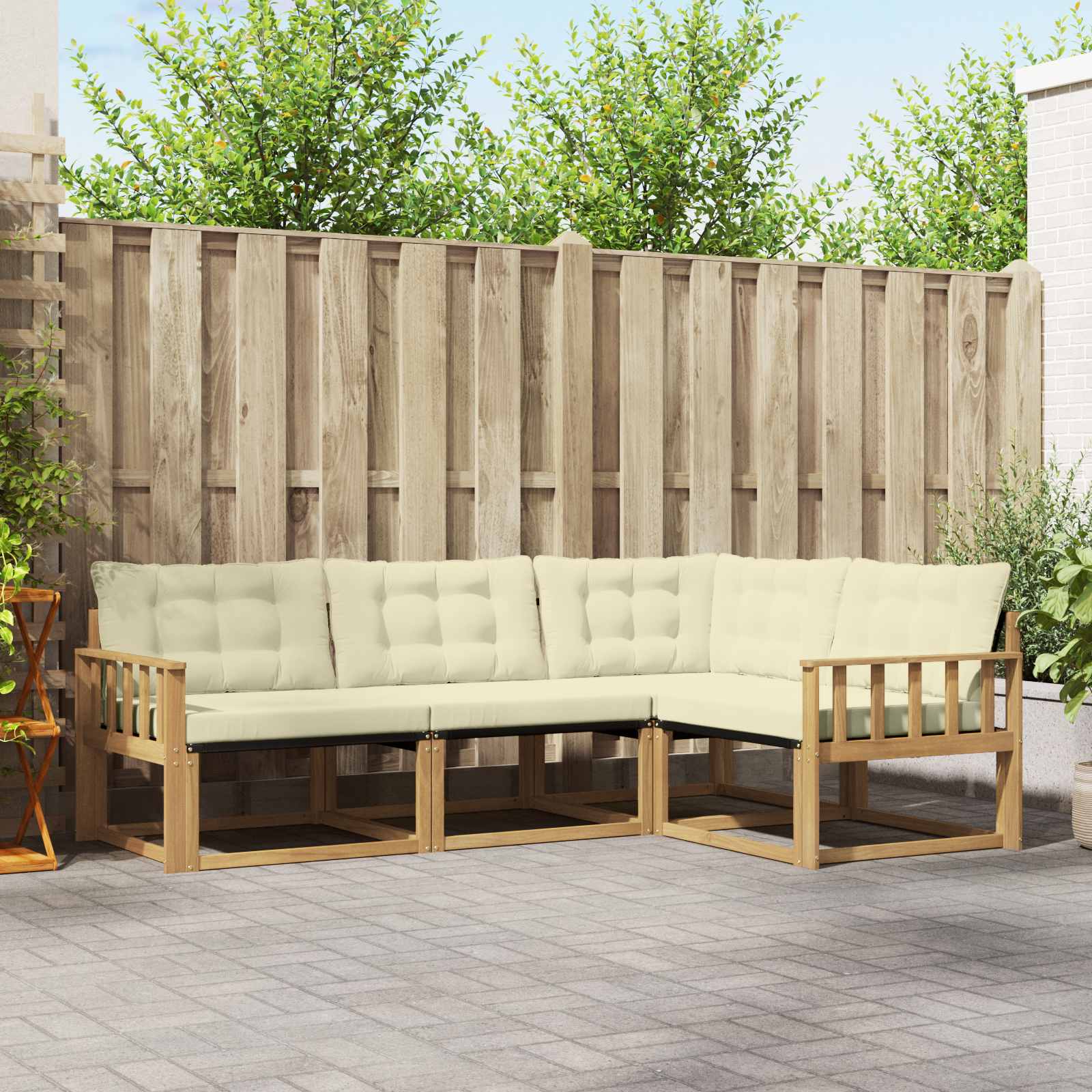 vidaXL Buiten bankenset met kussen 4 pcs Natuurlijk en Crème