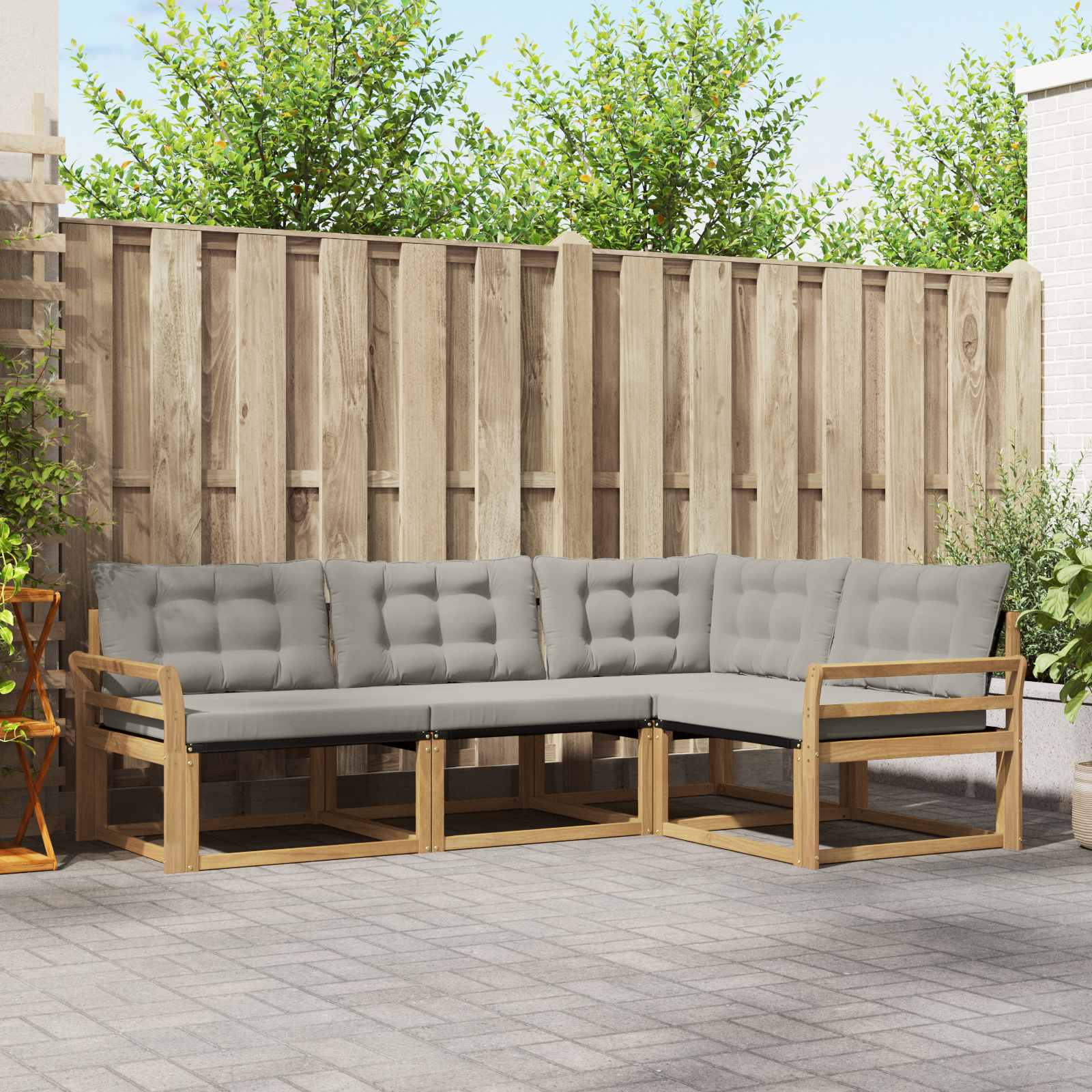 vidaXL Buiten bankenset met kussen 4 pcs Natuurlijk en Crème