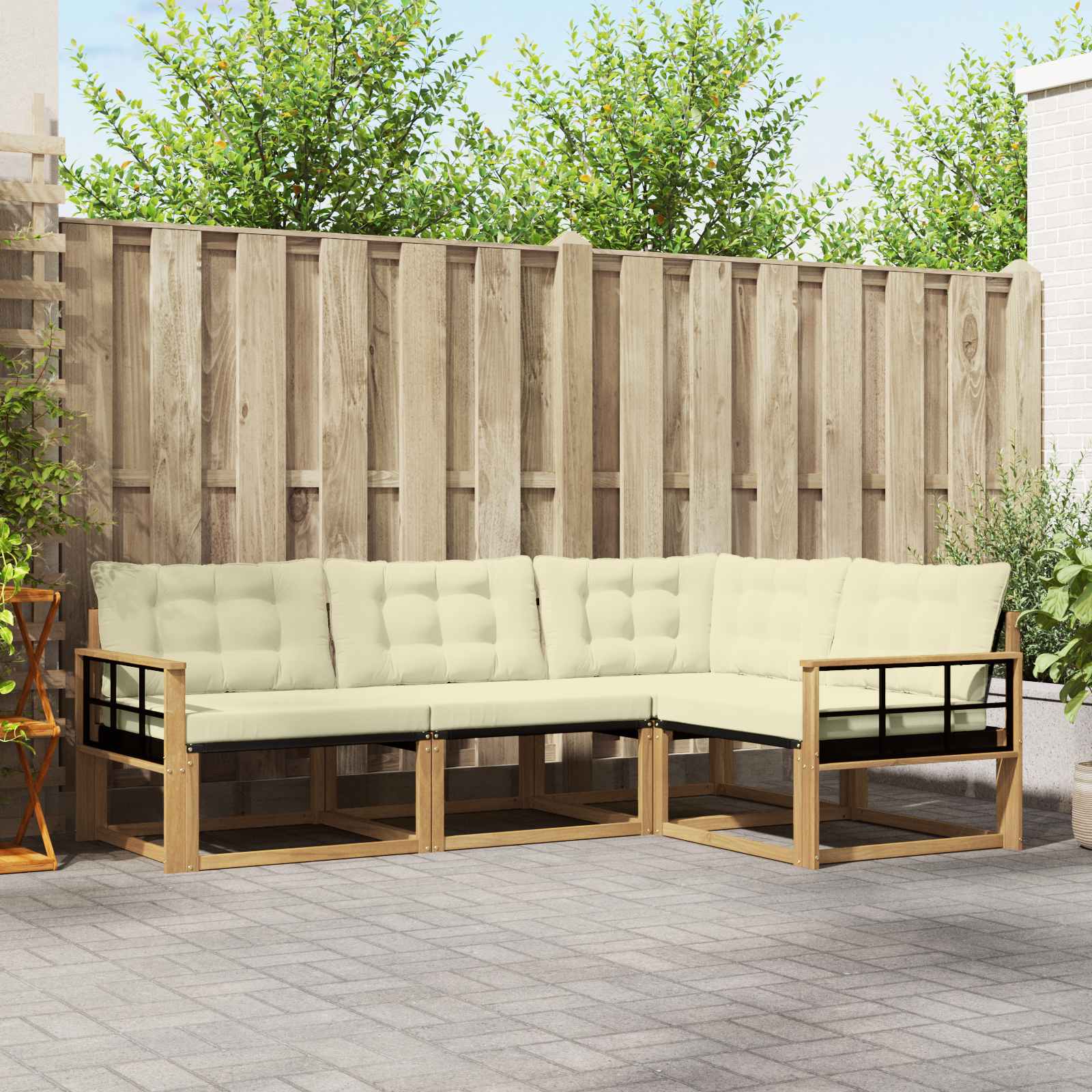 vidaXL Buiten bankenset met kussen 4 pcs Natuurlijk en Crème