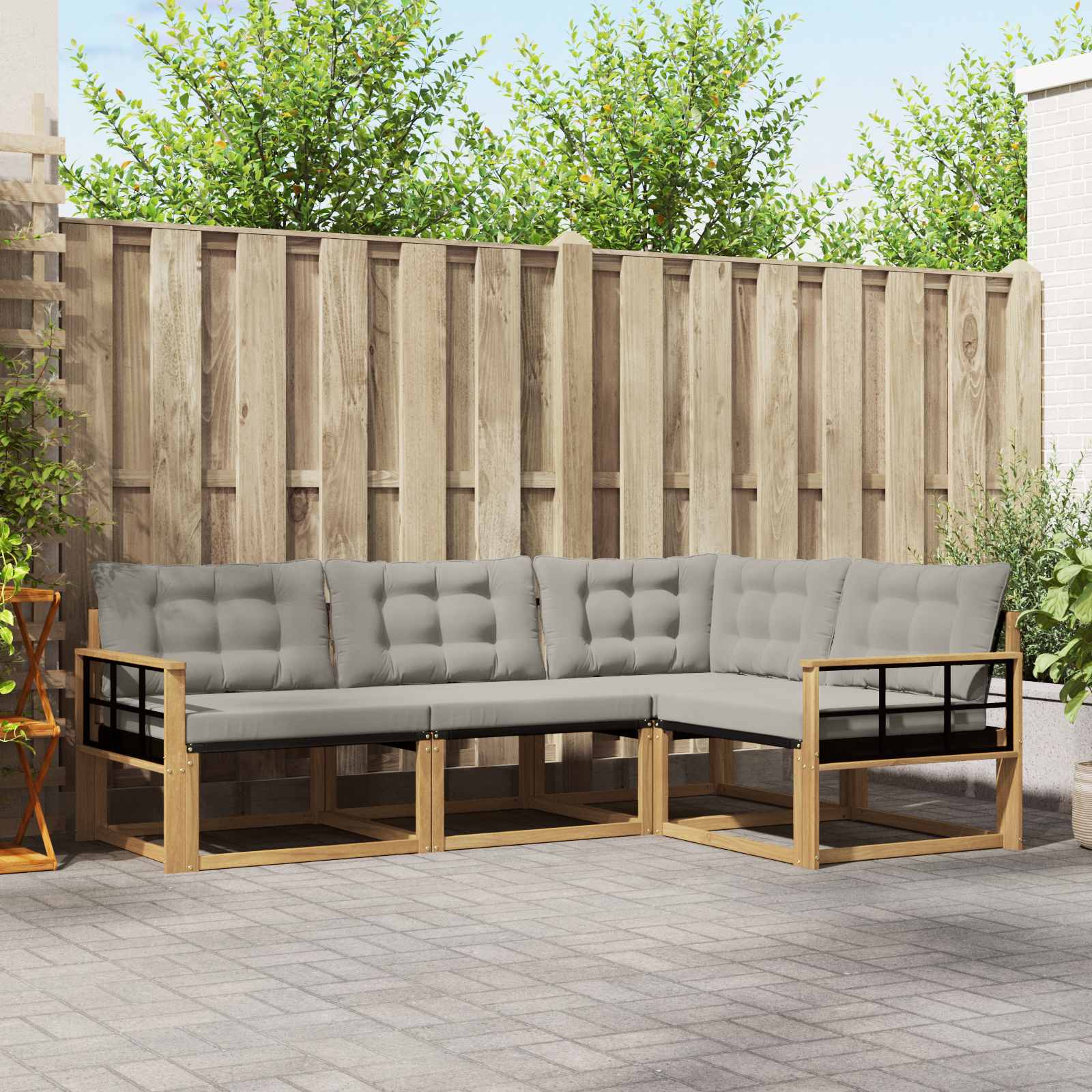 vidaXL Buiten bankenset met kussen 4 pcs Natuurlijk en Crème