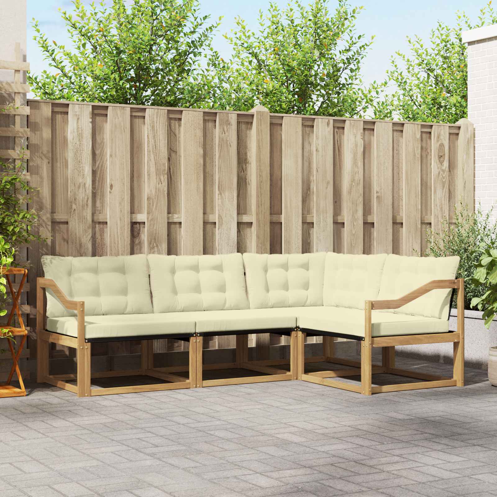 vidaXL Buiten bankenset met kussen 4 pcs Natuurlijk en Crème