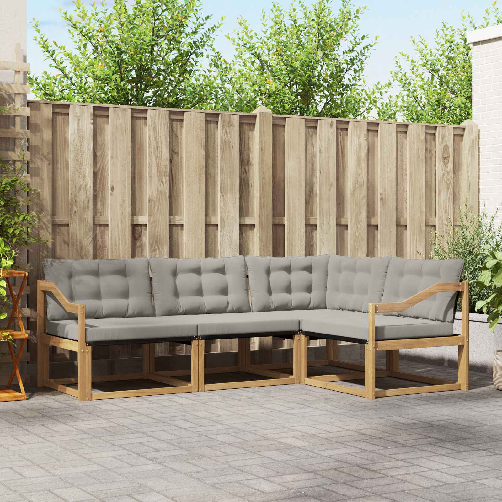 vidaXL Buiten bankenset met kussen 4 pcs Natuurlijk en Crème