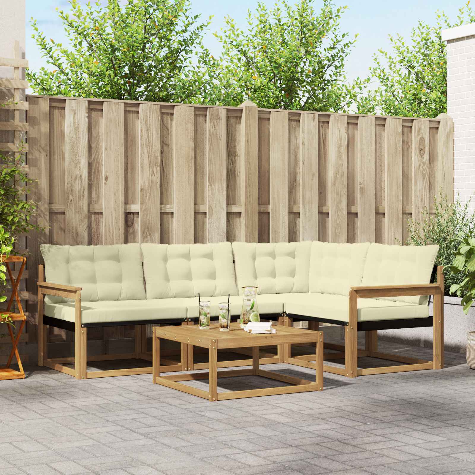 vidaXL Buiten bankenset met kussen 5 pcs Natuurlijk en Crème