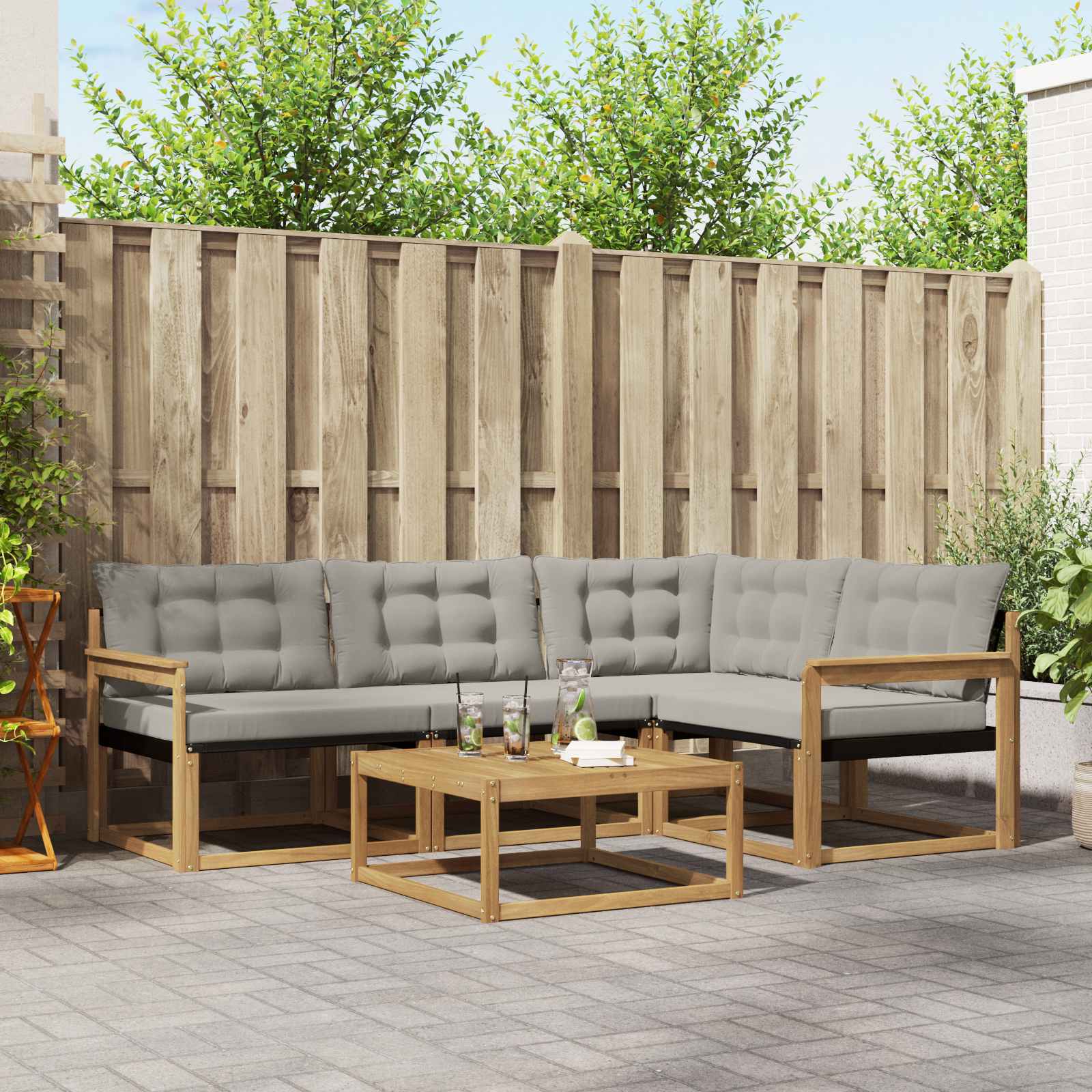 vidaXL Buiten bankenset met kussen 5 pcs Natuurlijk en Crème